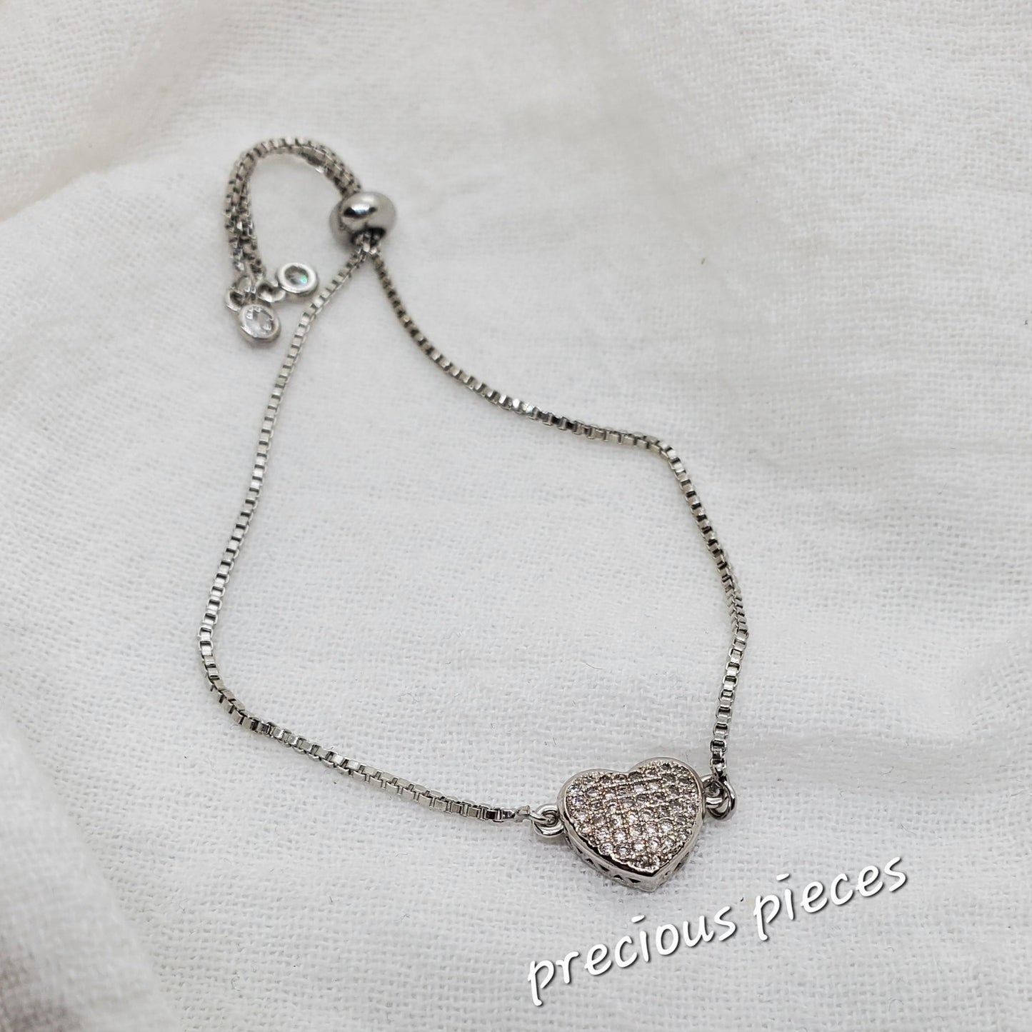 Cubic Zirconia Heart Slider Bracelets