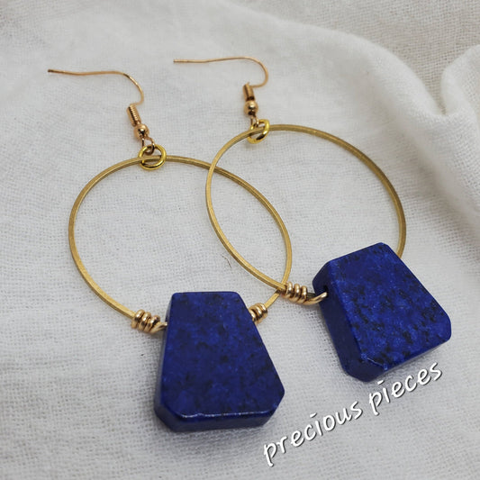 Blue Lapis Nugget Hoop Earrings