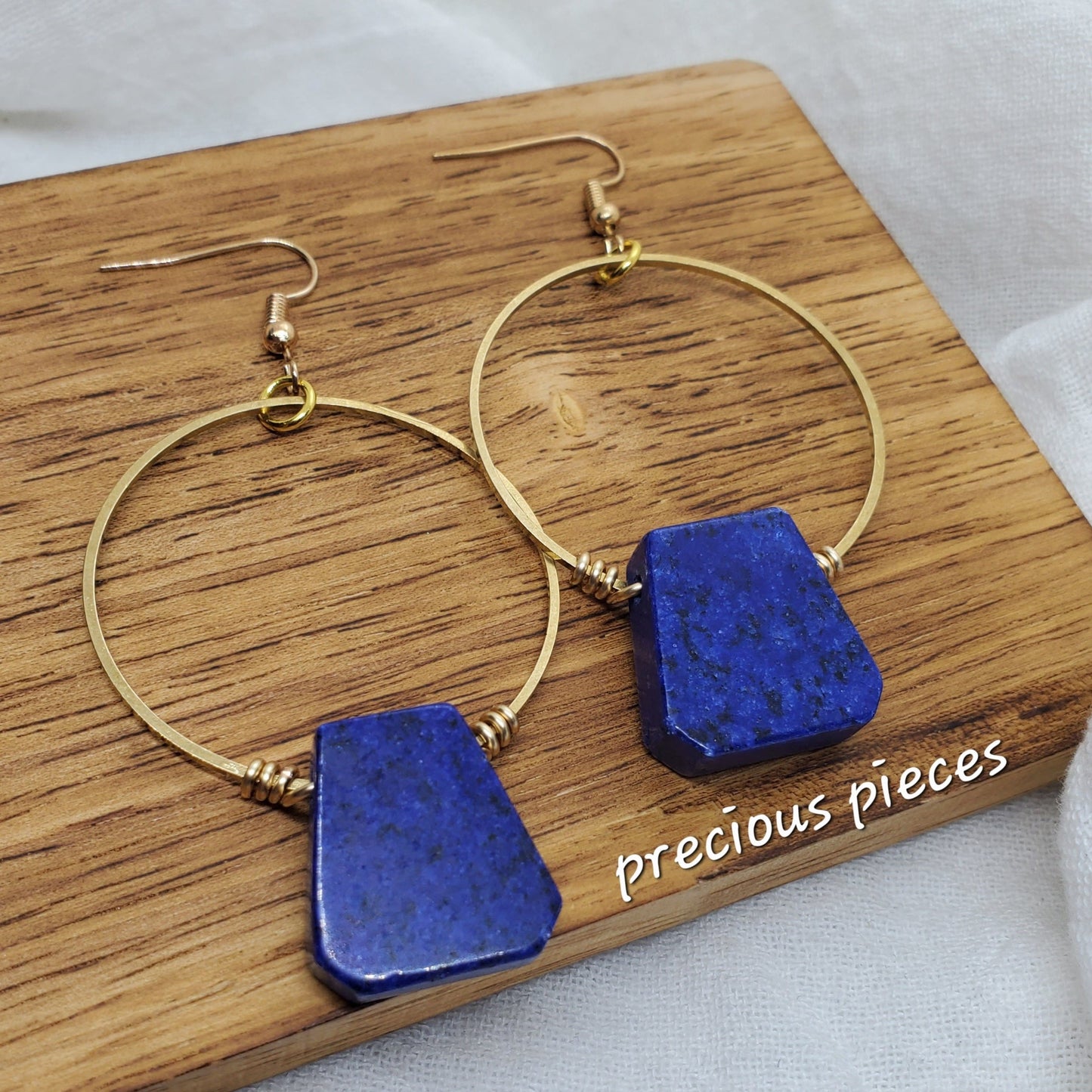 Blue Lapis Nugget Hoop Earrings