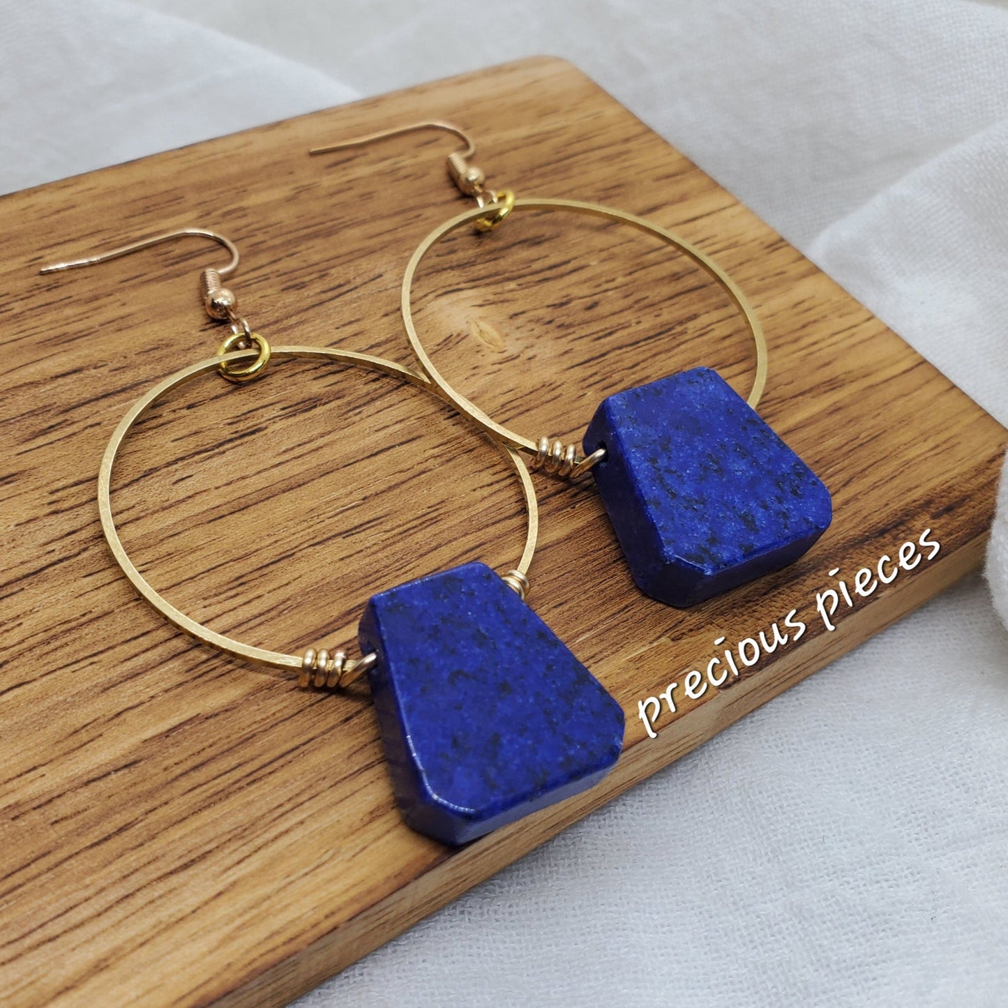 Blue Lapis Nugget Hoop Earrings