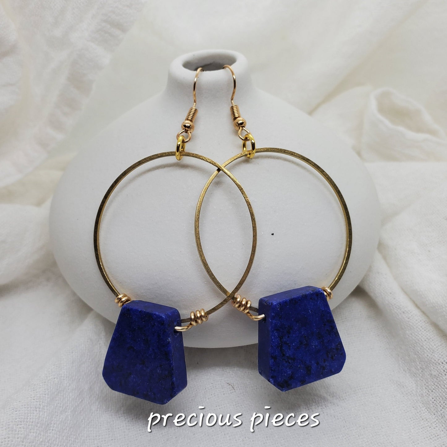 Blue Lapis Nugget Hoop Earrings