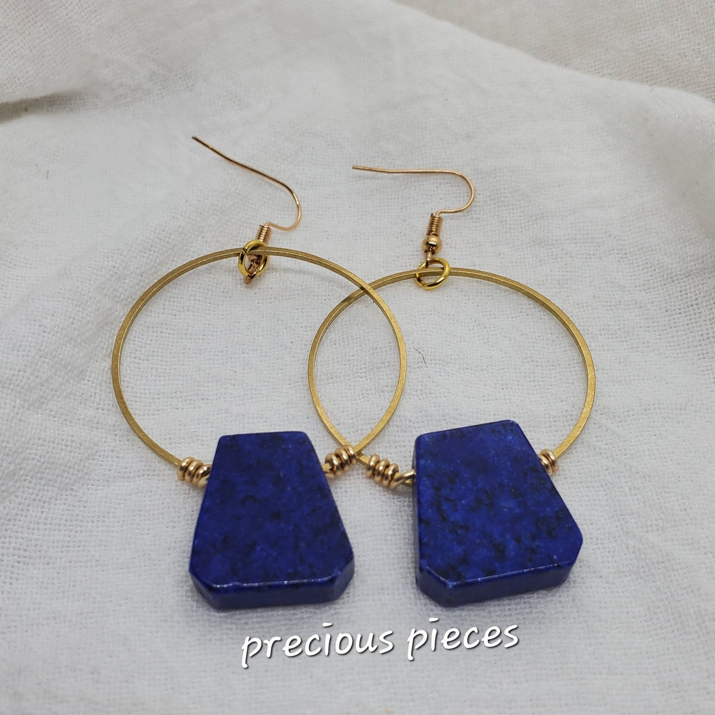 Blue Lapis Nugget Hoop Earrings