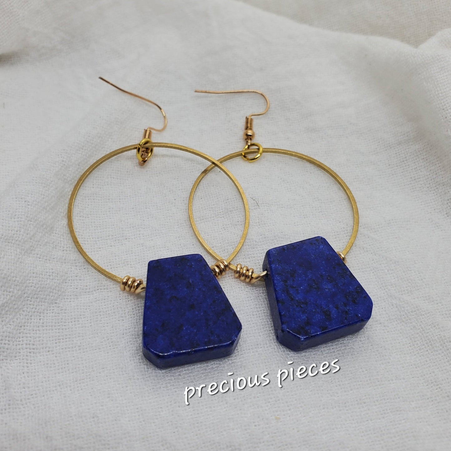 Blue Lapis Nugget Hoop Earrings