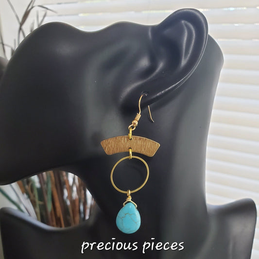 Brass and Turquoise Teardrop Earrings