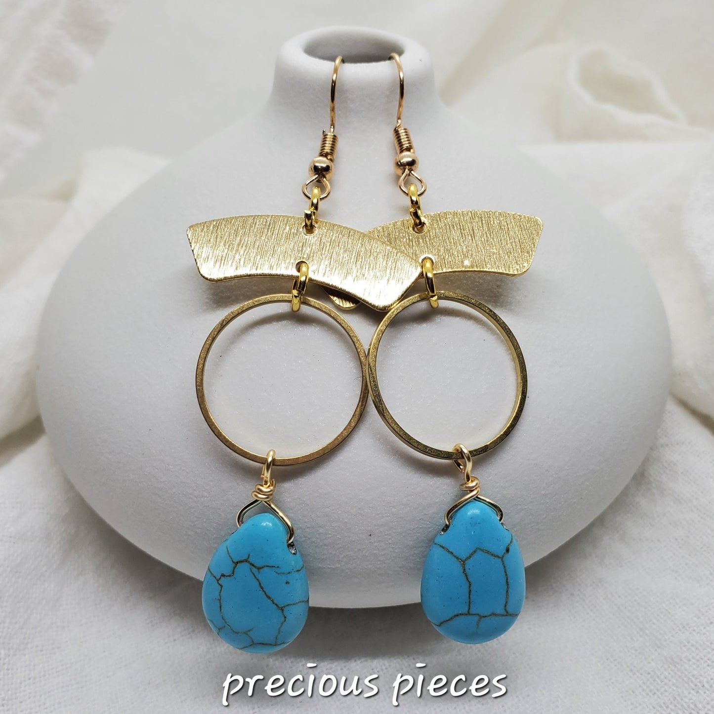 Brass and Turquoise Teardrop Earrings