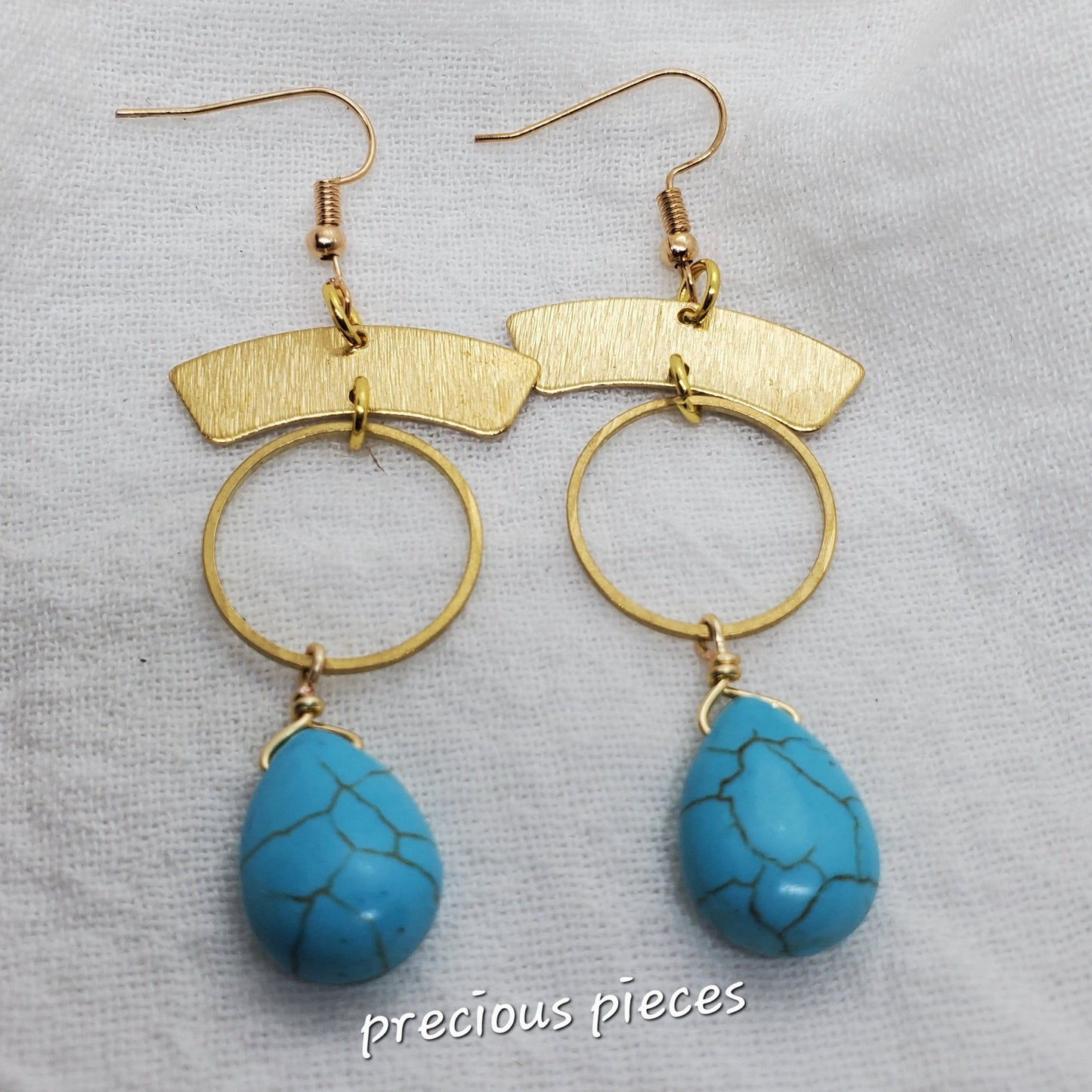 Brass and Turquoise Teardrop Earrings