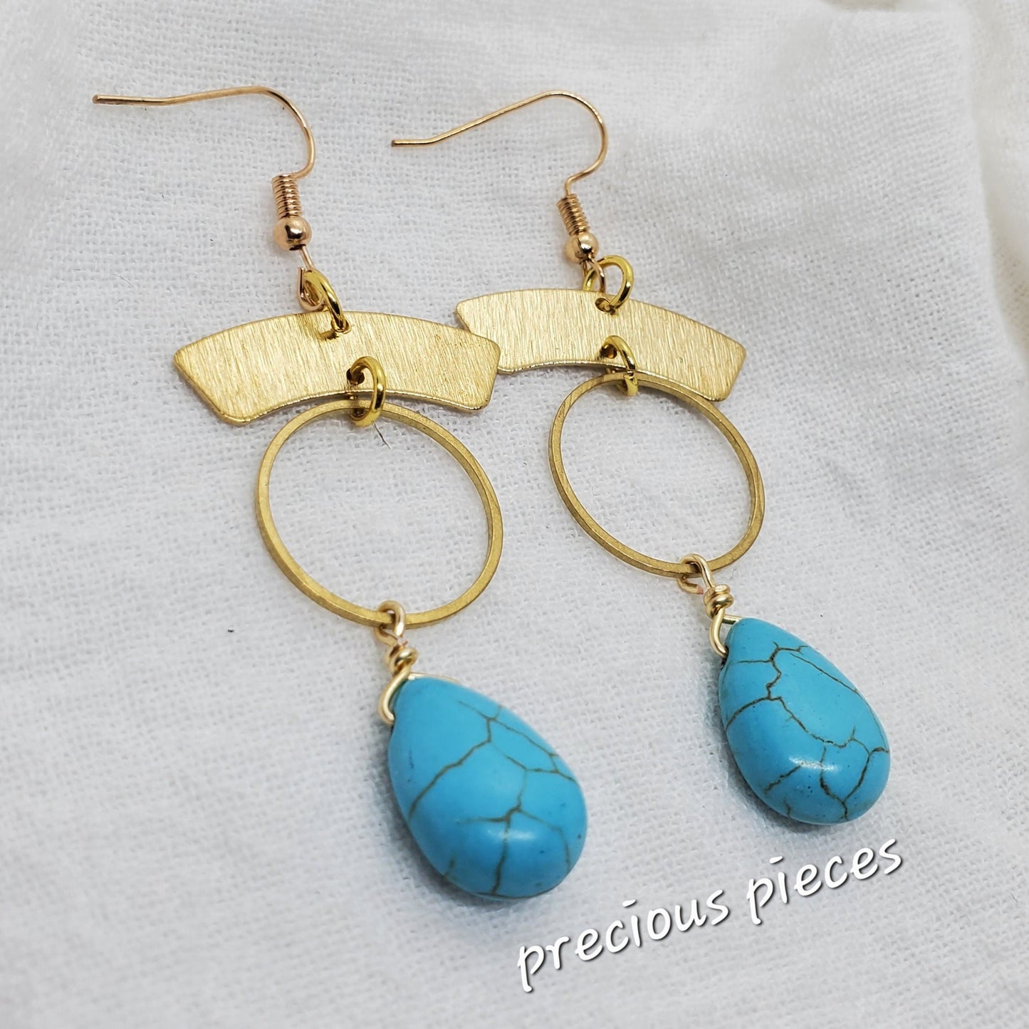 Brass and Turquoise Teardrop Earrings