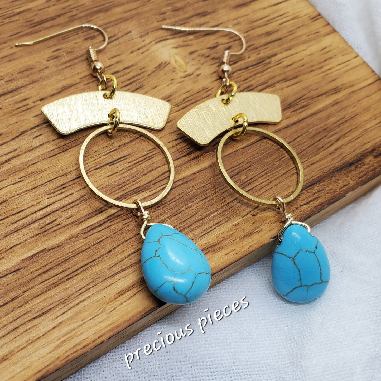 Brass and Turquoise Teardrop Earrings