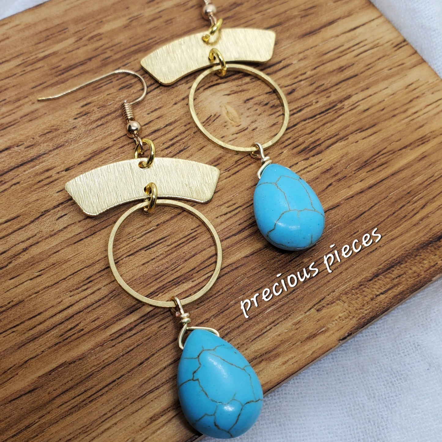 Brass and Turquoise Teardrop Earrings