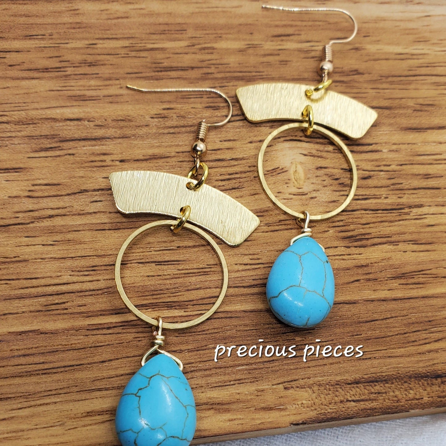 Brass and Turquoise Teardrop Earrings