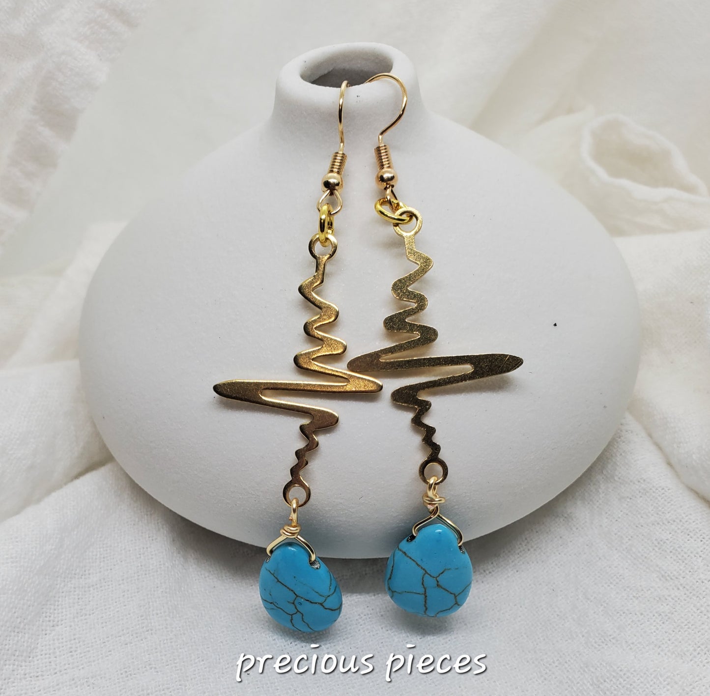 Wavy Turquoise Teardrop Earrings