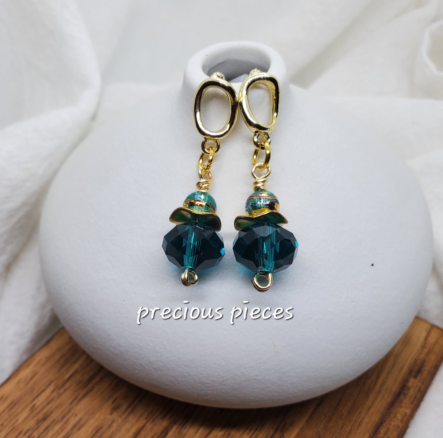 Teal and Gold Dangle Earrings