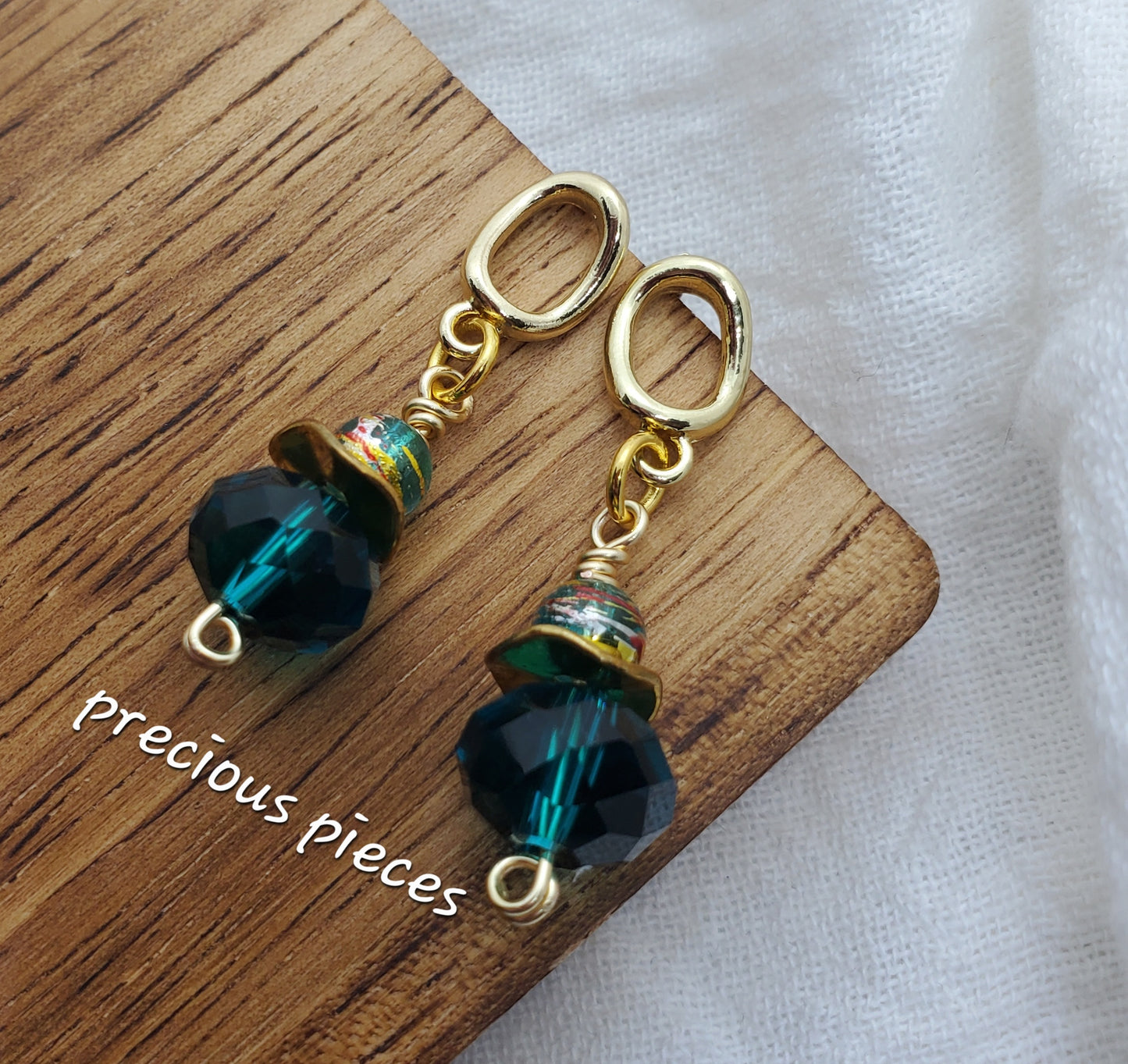 Teal and Gold Dangle Earrings