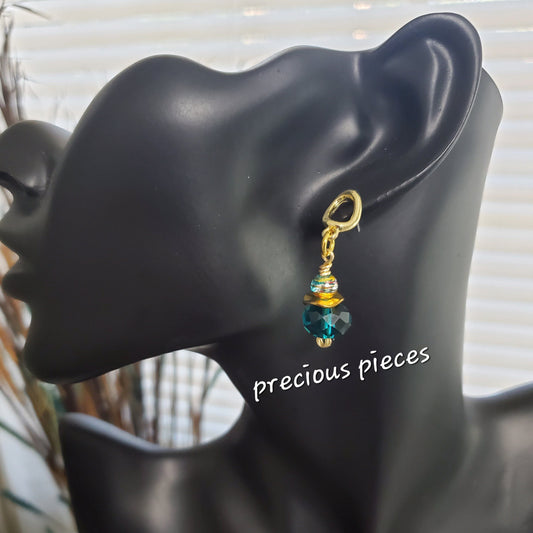 Teal and Gold Dangle Earrings