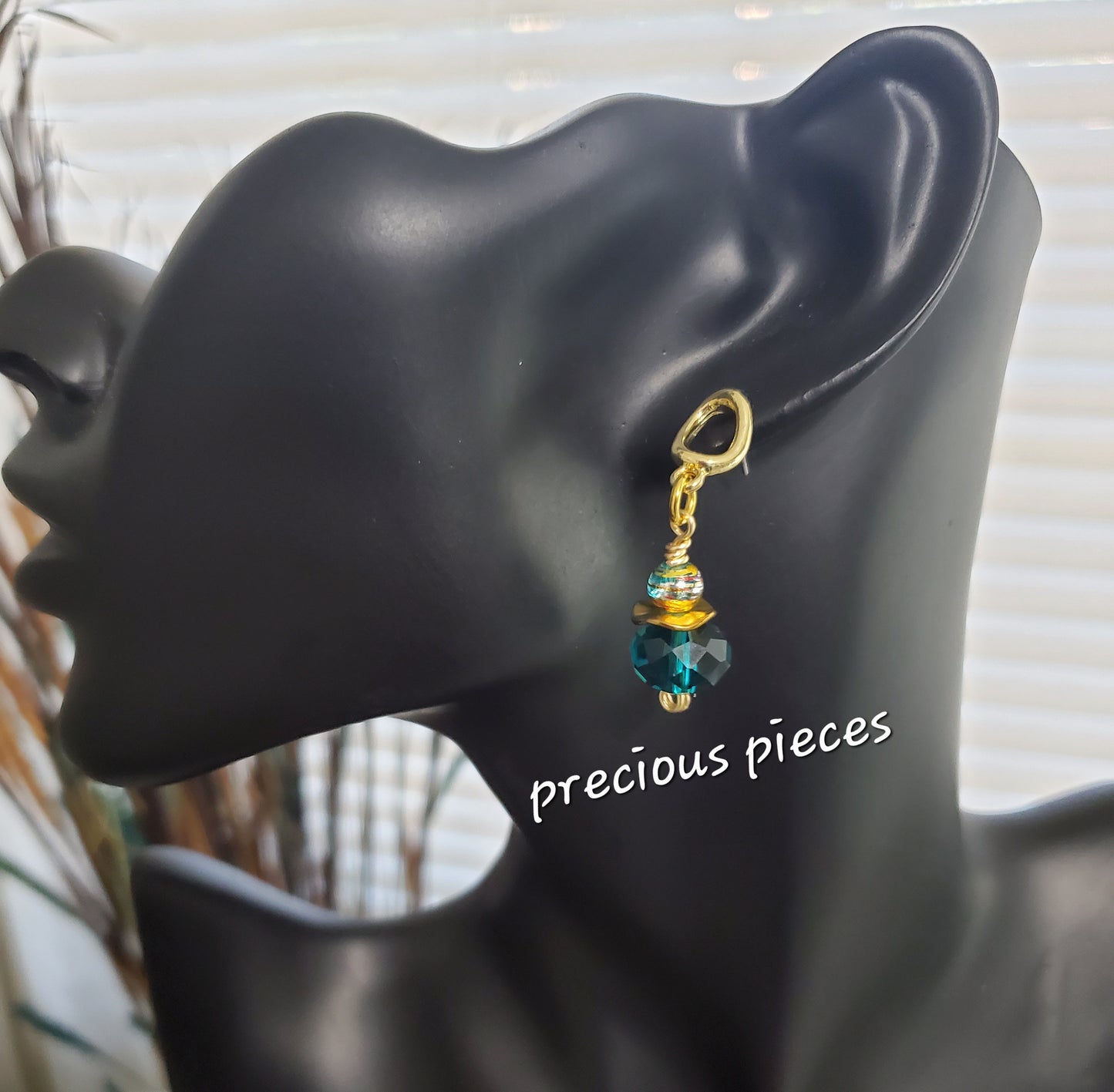 Teal and Gold Dangle Earrings