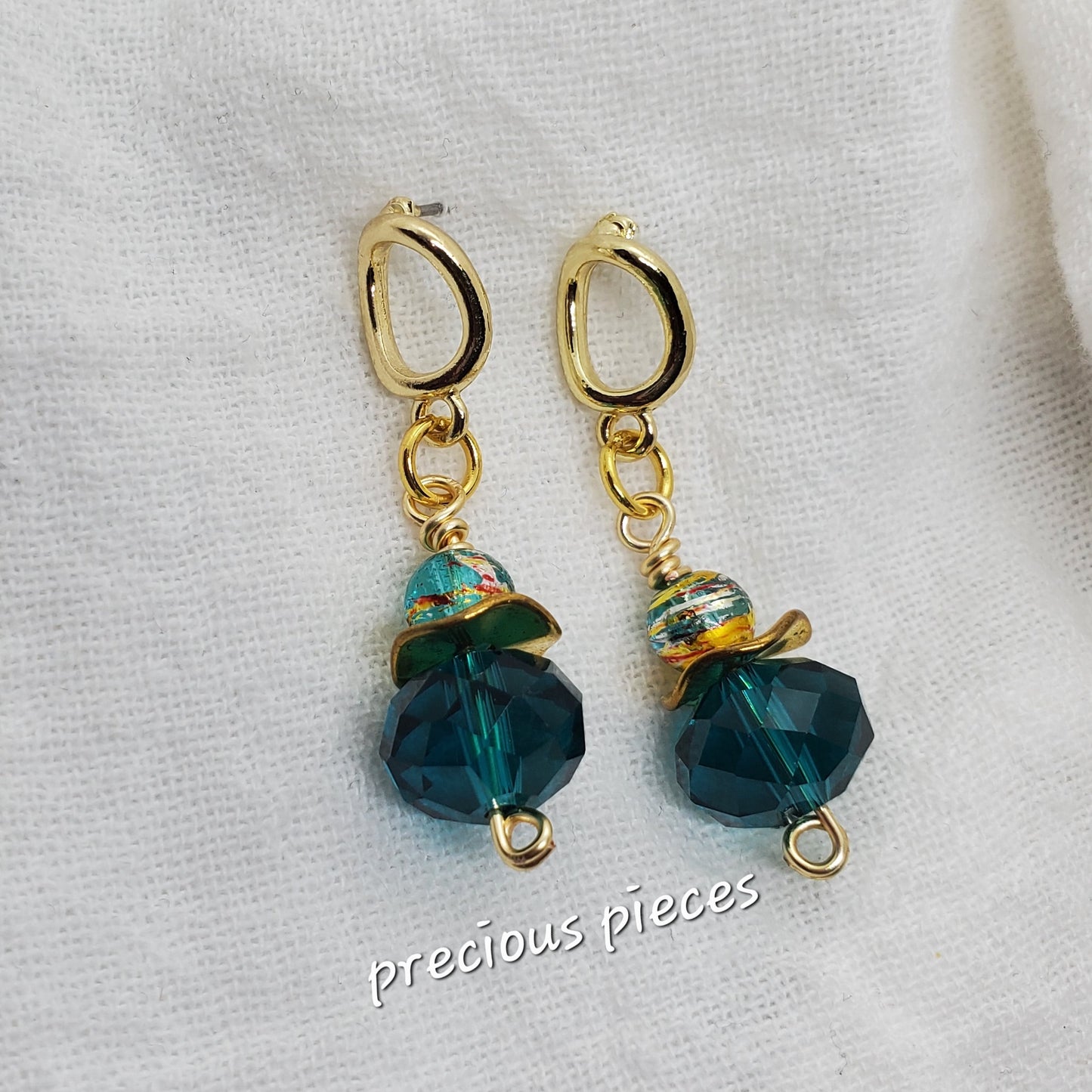 Teal and Gold Dangle Earrings