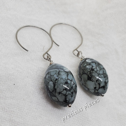 Oval Marbled Glass Beaded Earrings