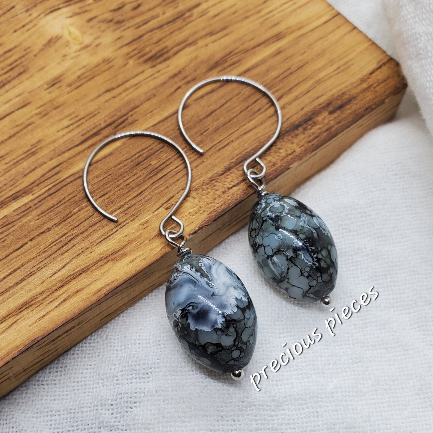 Oval Marbled Glass Beaded Earrings