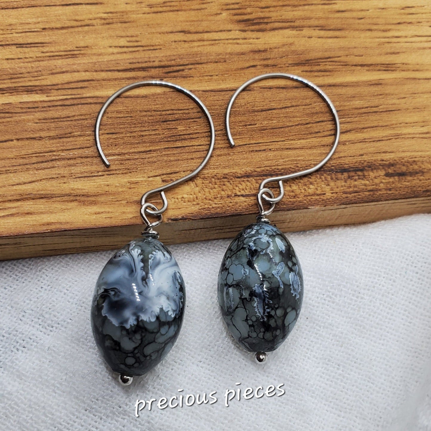 Oval Marbled Glass Beaded Earrings
