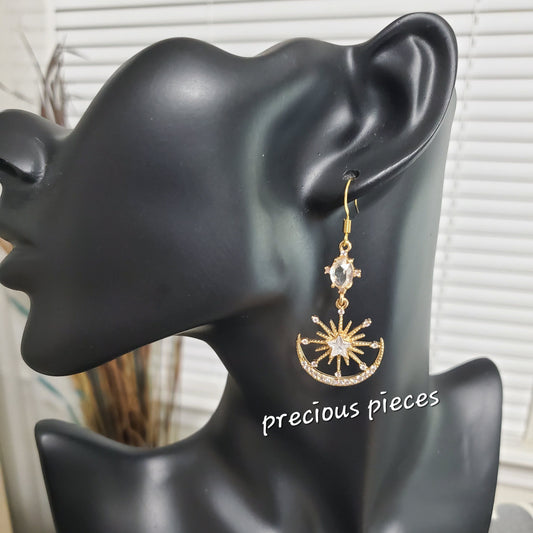 Cubic Zirconia Star and Fan Shape Earrings