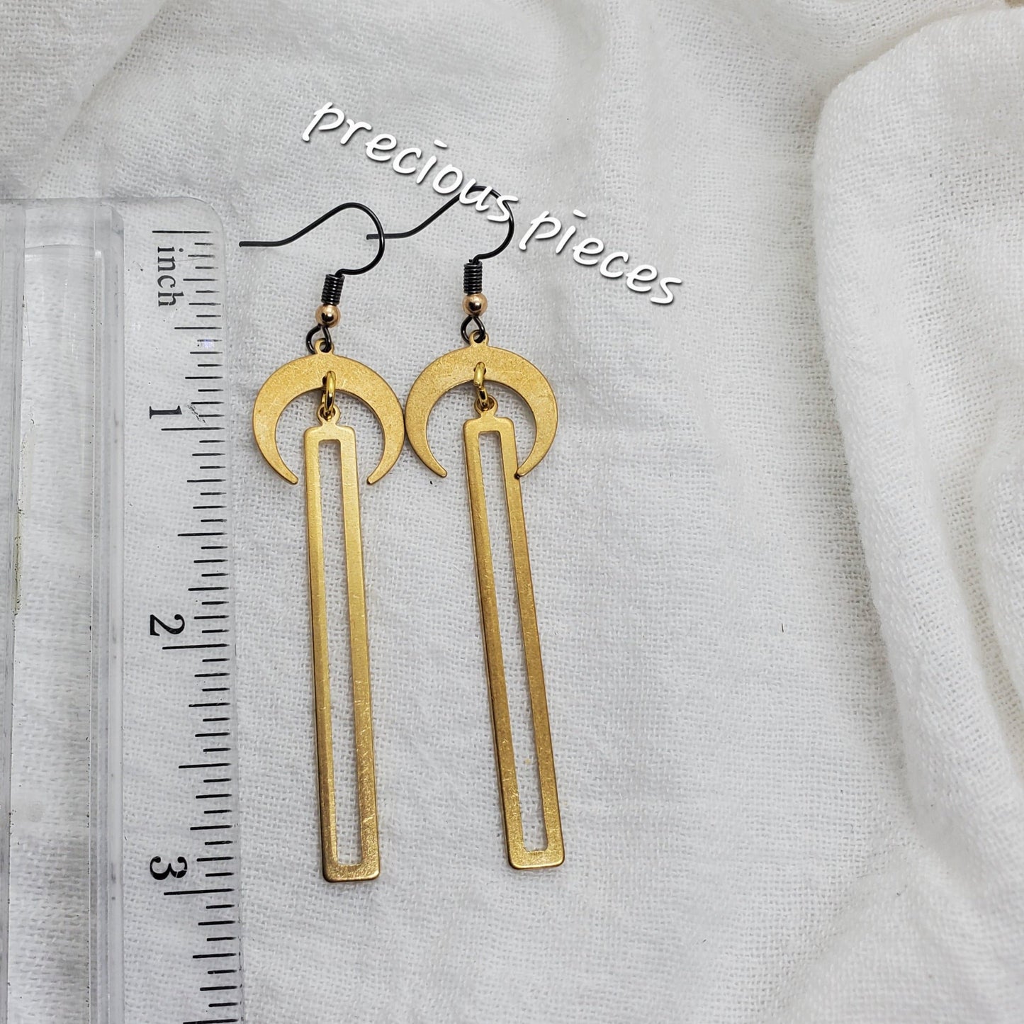 Brass Moon and Bar Earrings