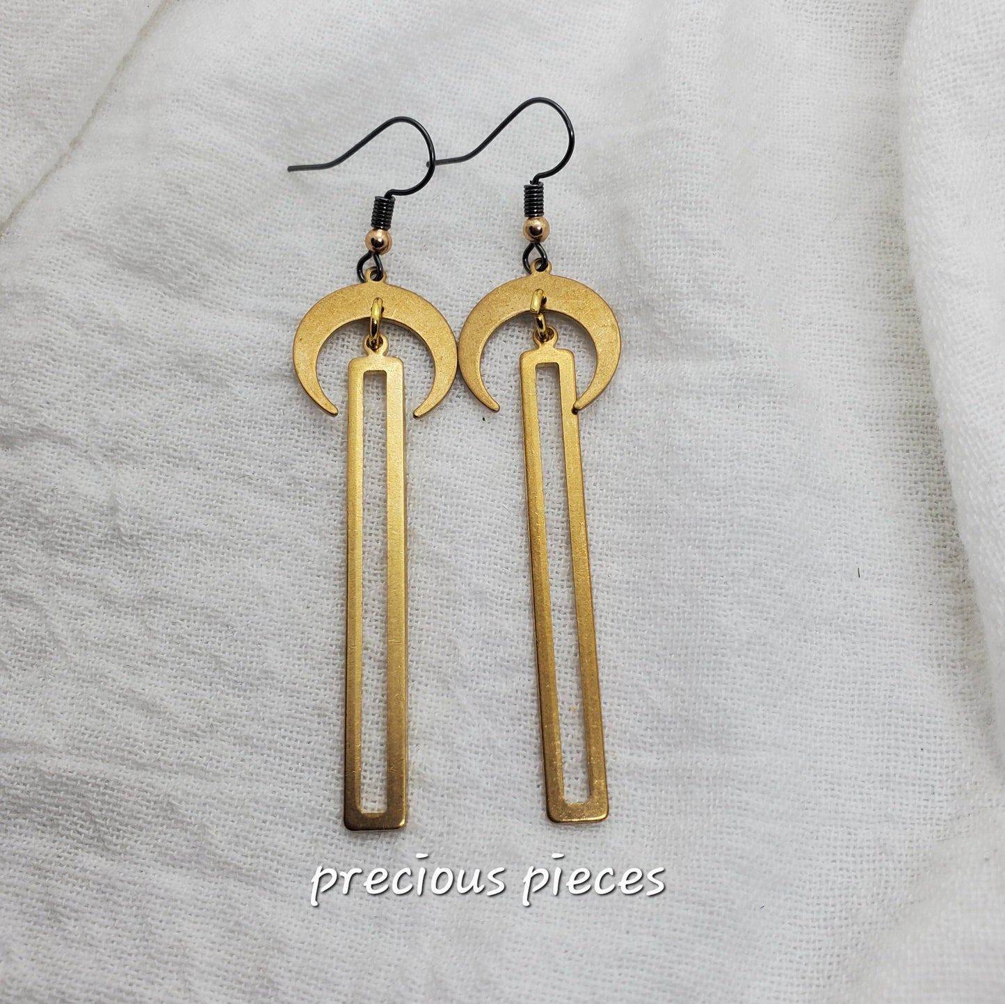 Brass Moon and Bar Earrings