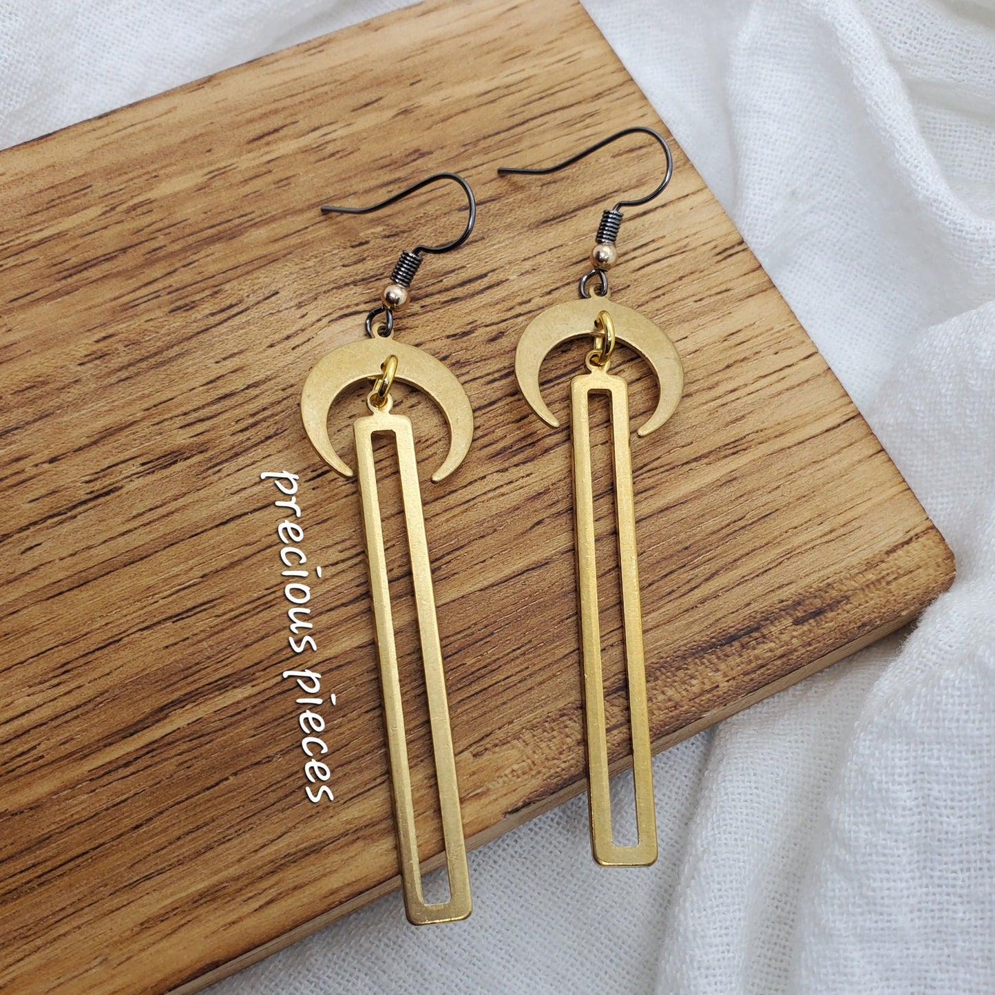 Brass Moon and Bar Earrings