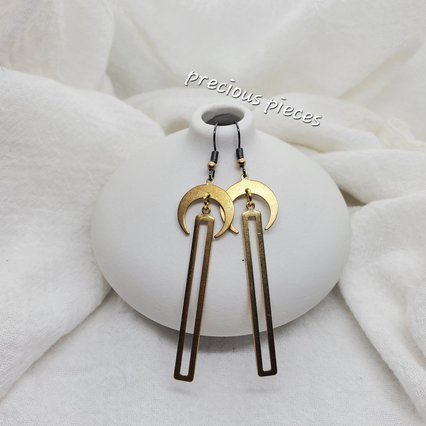 Brass Moon and Bar Earrings