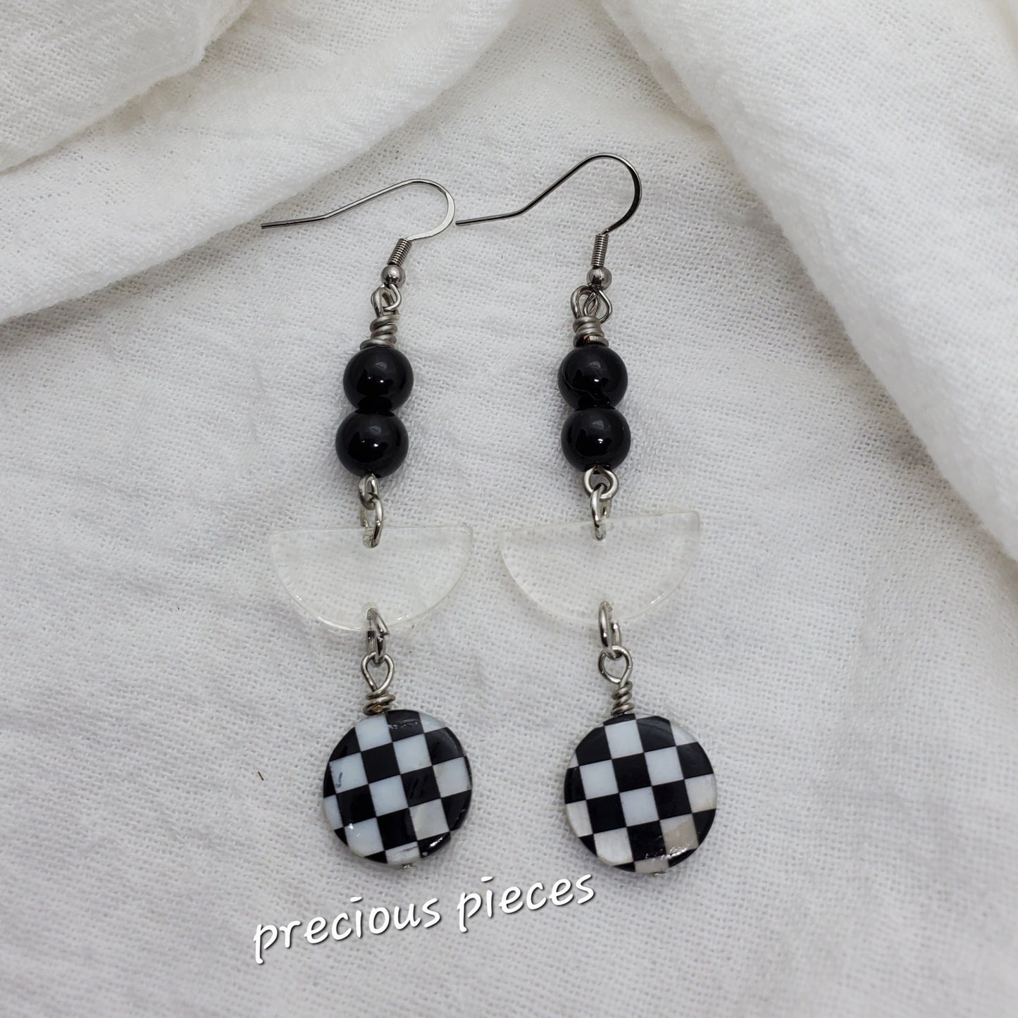 Black and White Checkered Dangle Earrings