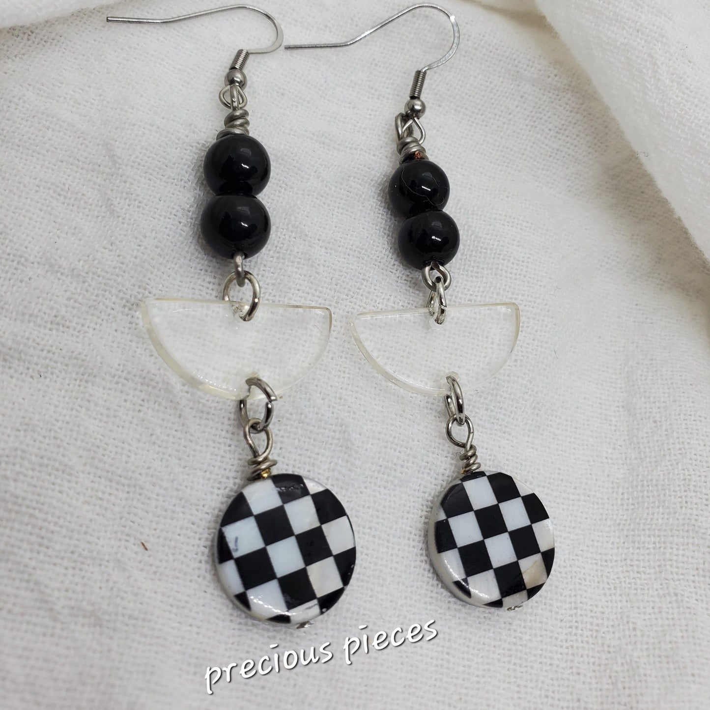 Black and White Checkered Dangle Earrings