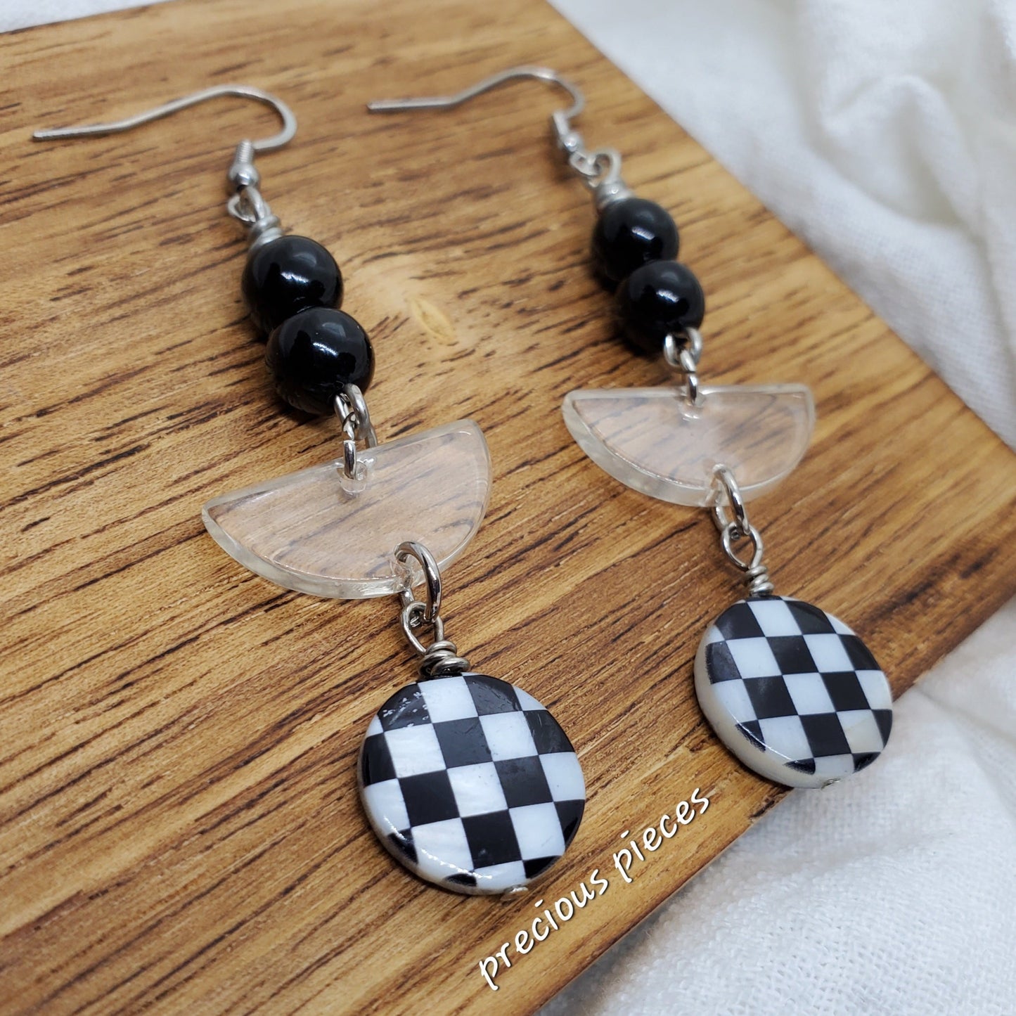 Black and White Checkered Dangle Earrings