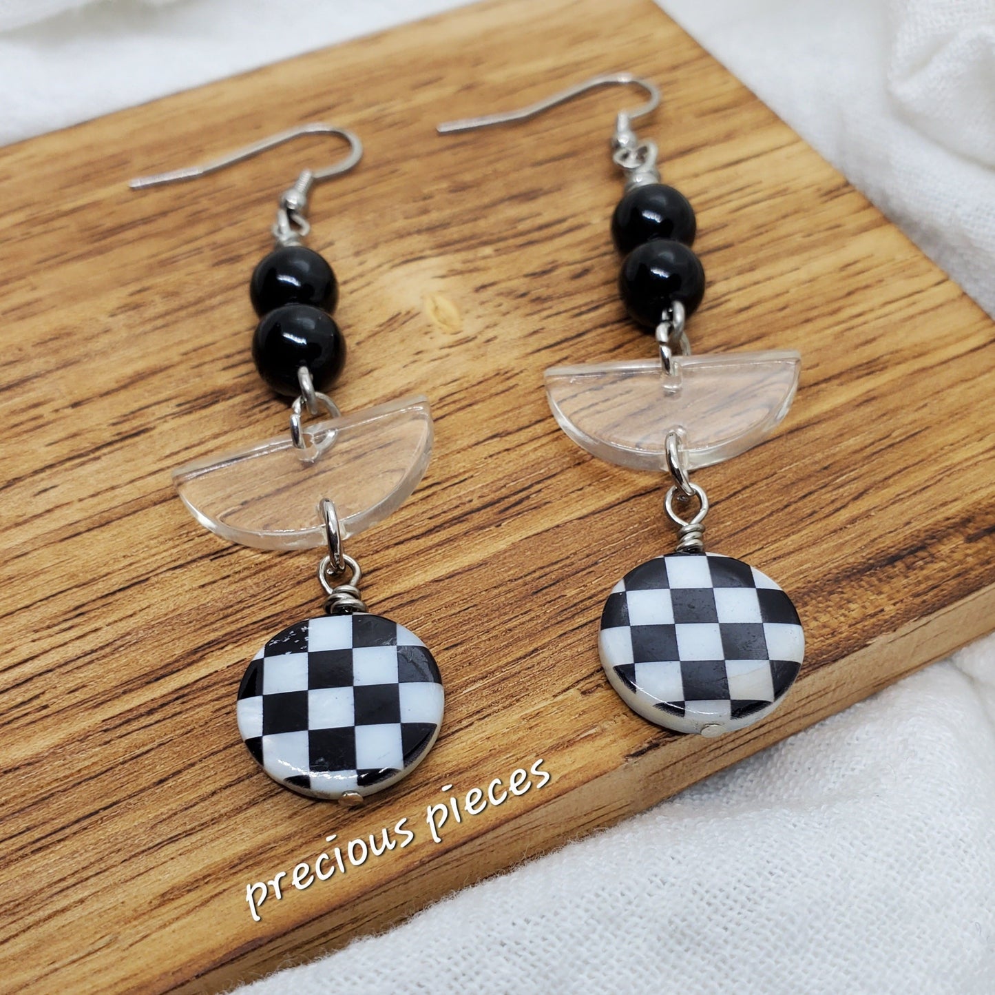 Black and White Checkered Dangle Earrings