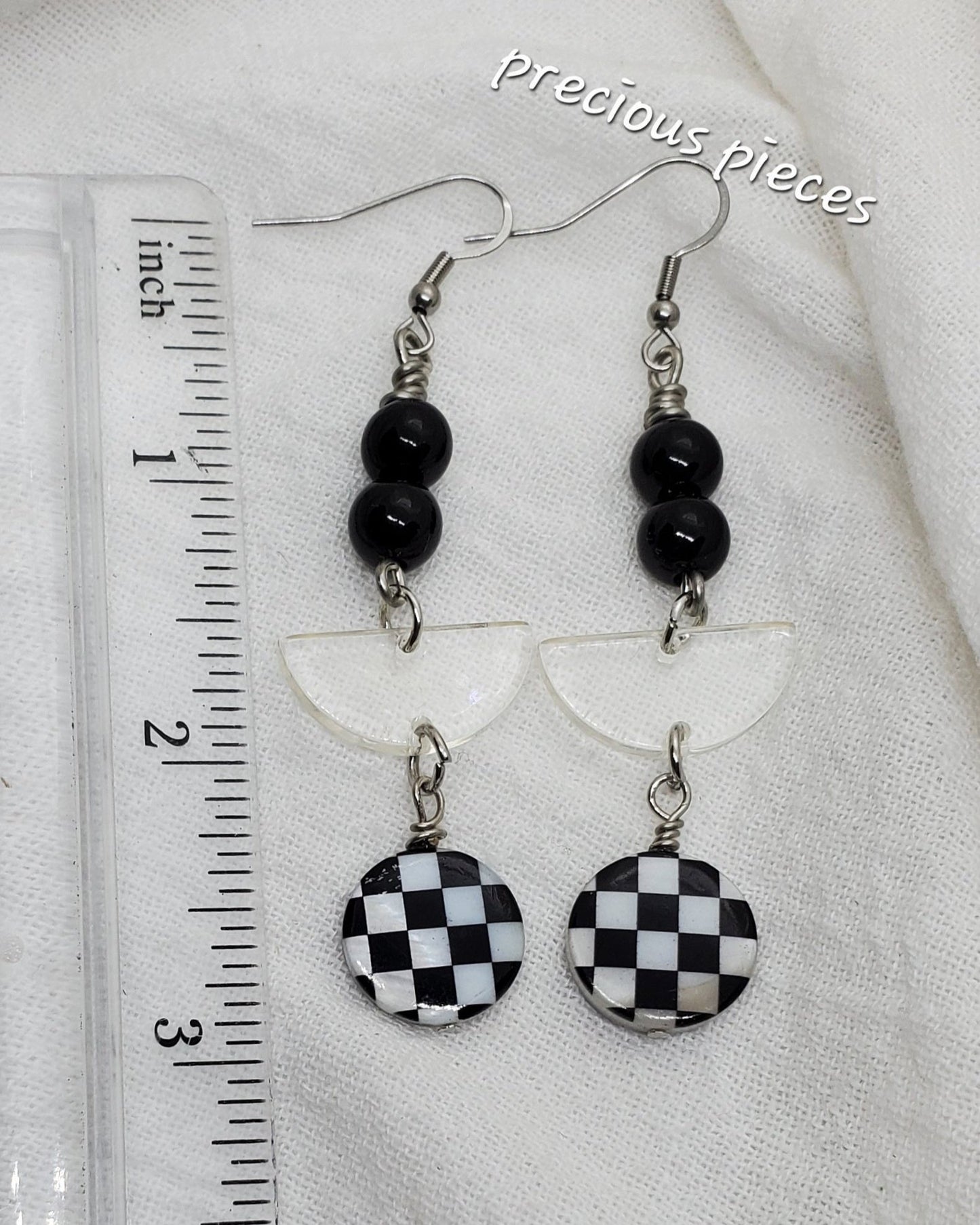 Black and White Checkered Dangle Earrings