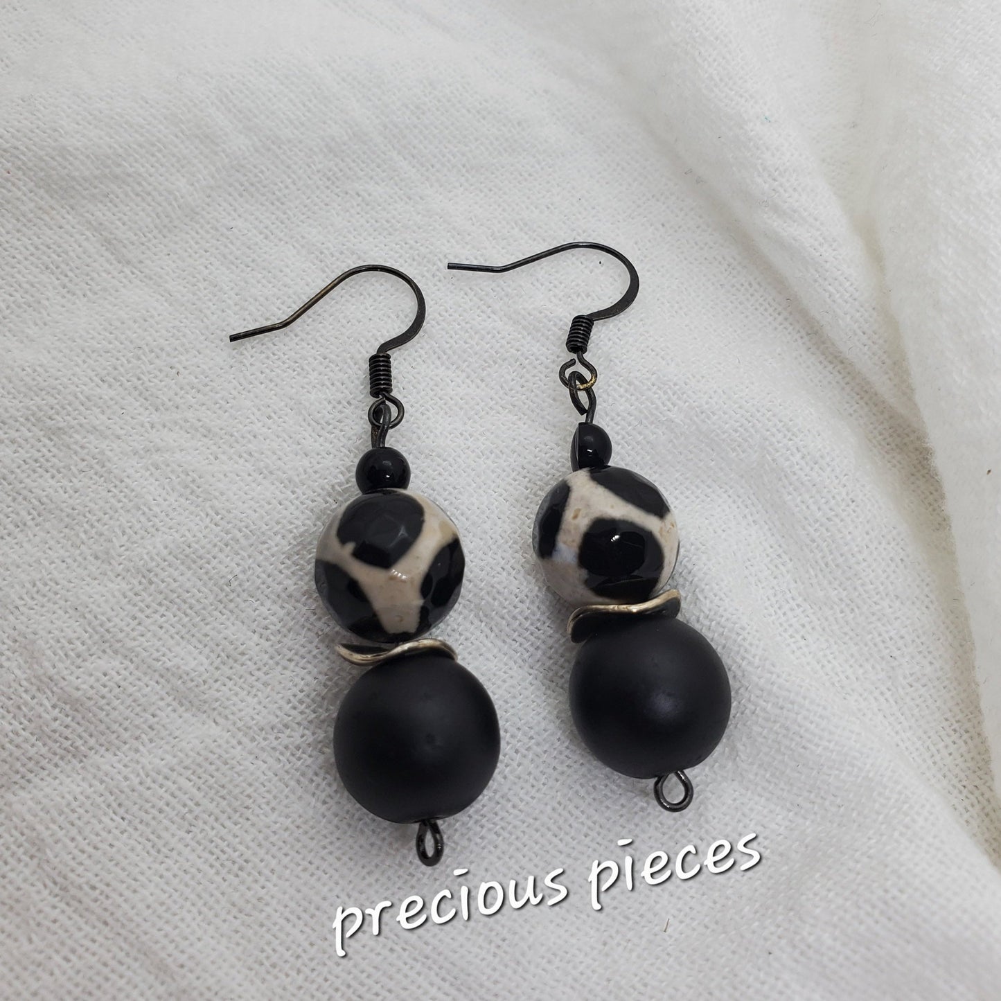 Agate and Black Beaed Earrings