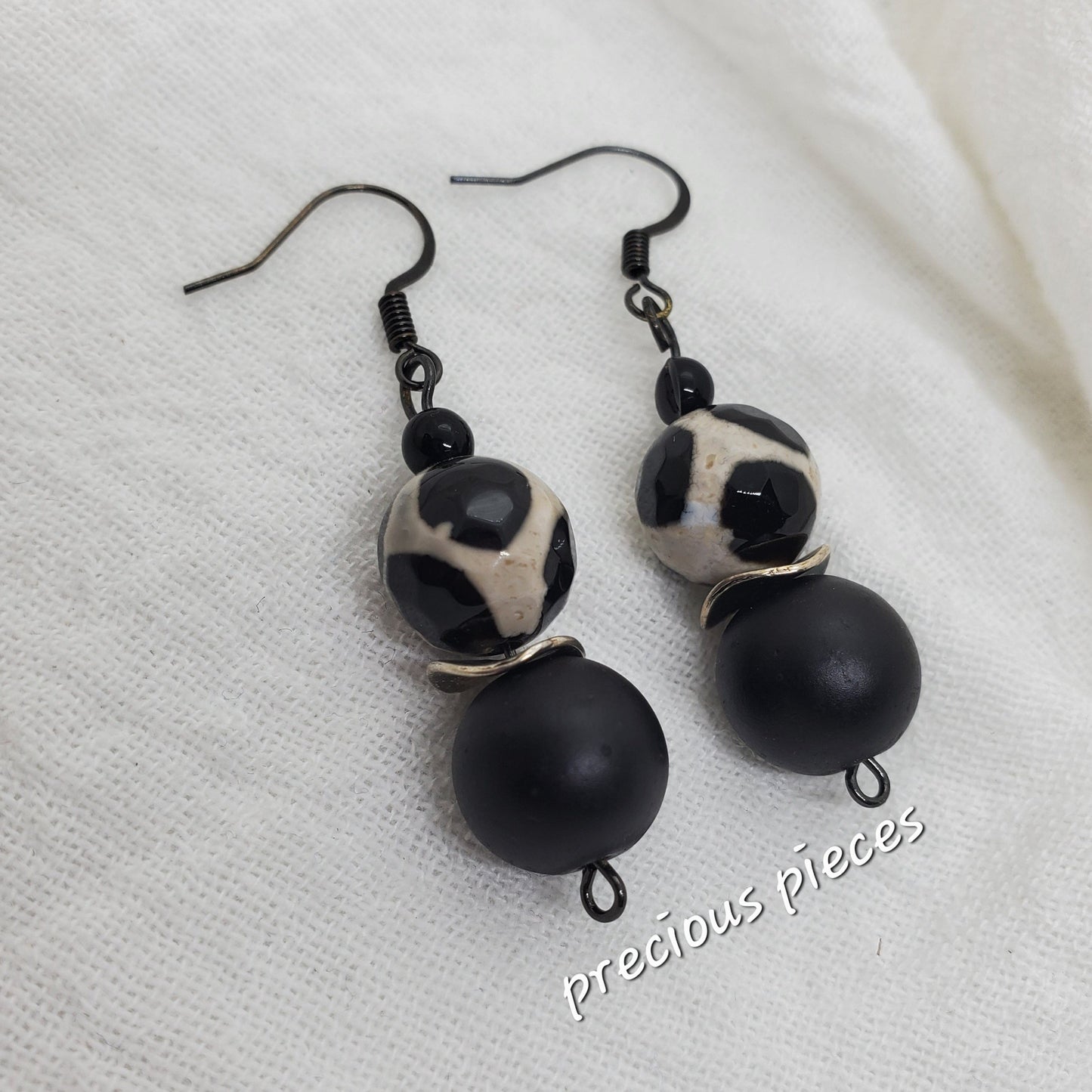 Agate and Black Beaed Earrings