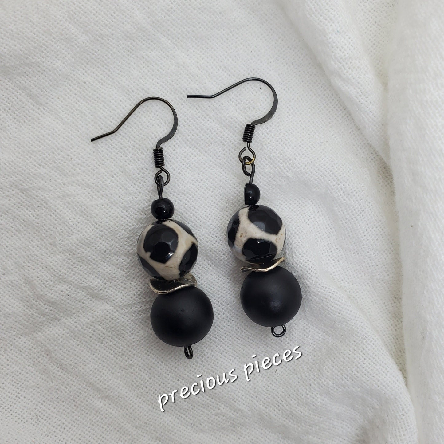 Agate and Black Beaed Earrings