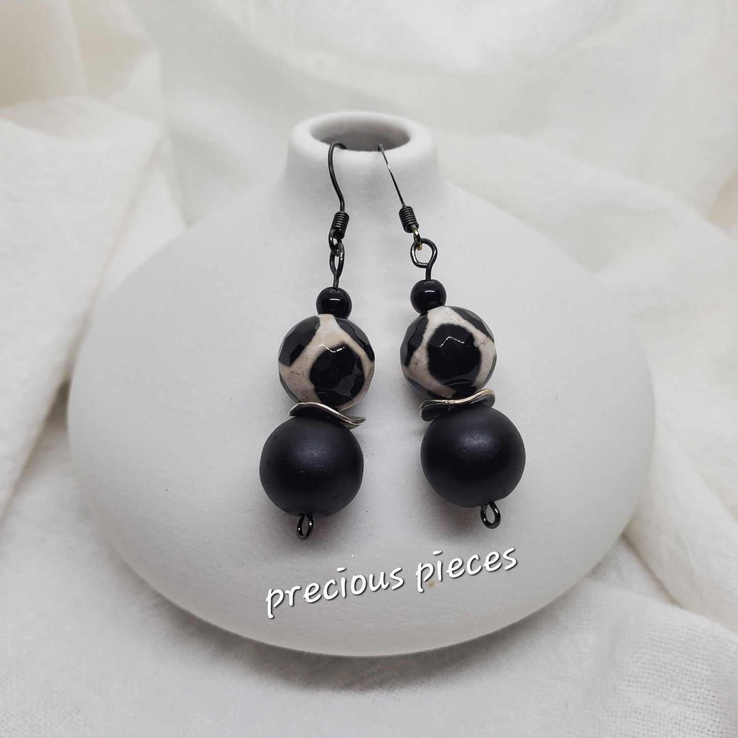 Agate and Black Beaed Earrings