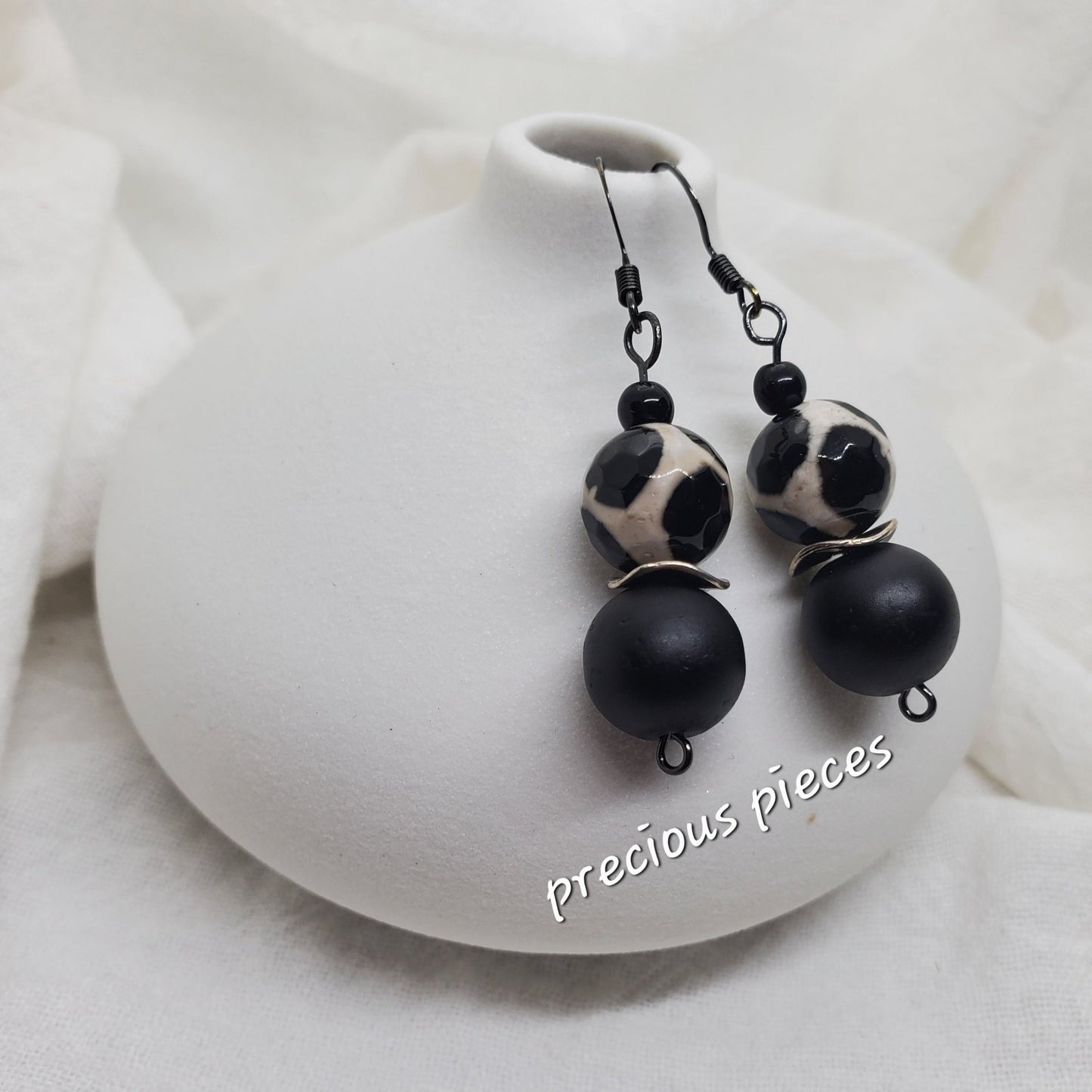 Agate and Black Beaed Earrings