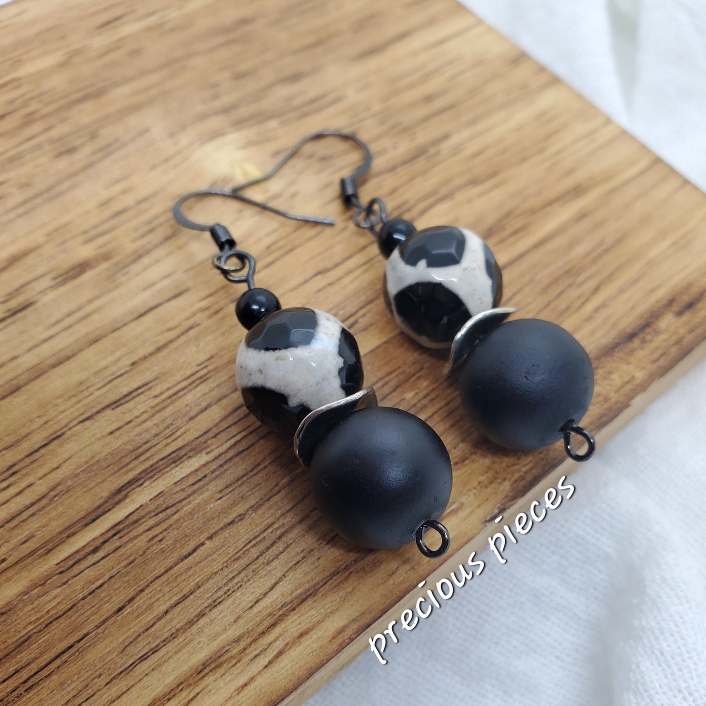 Agate and Black Beaed Earrings