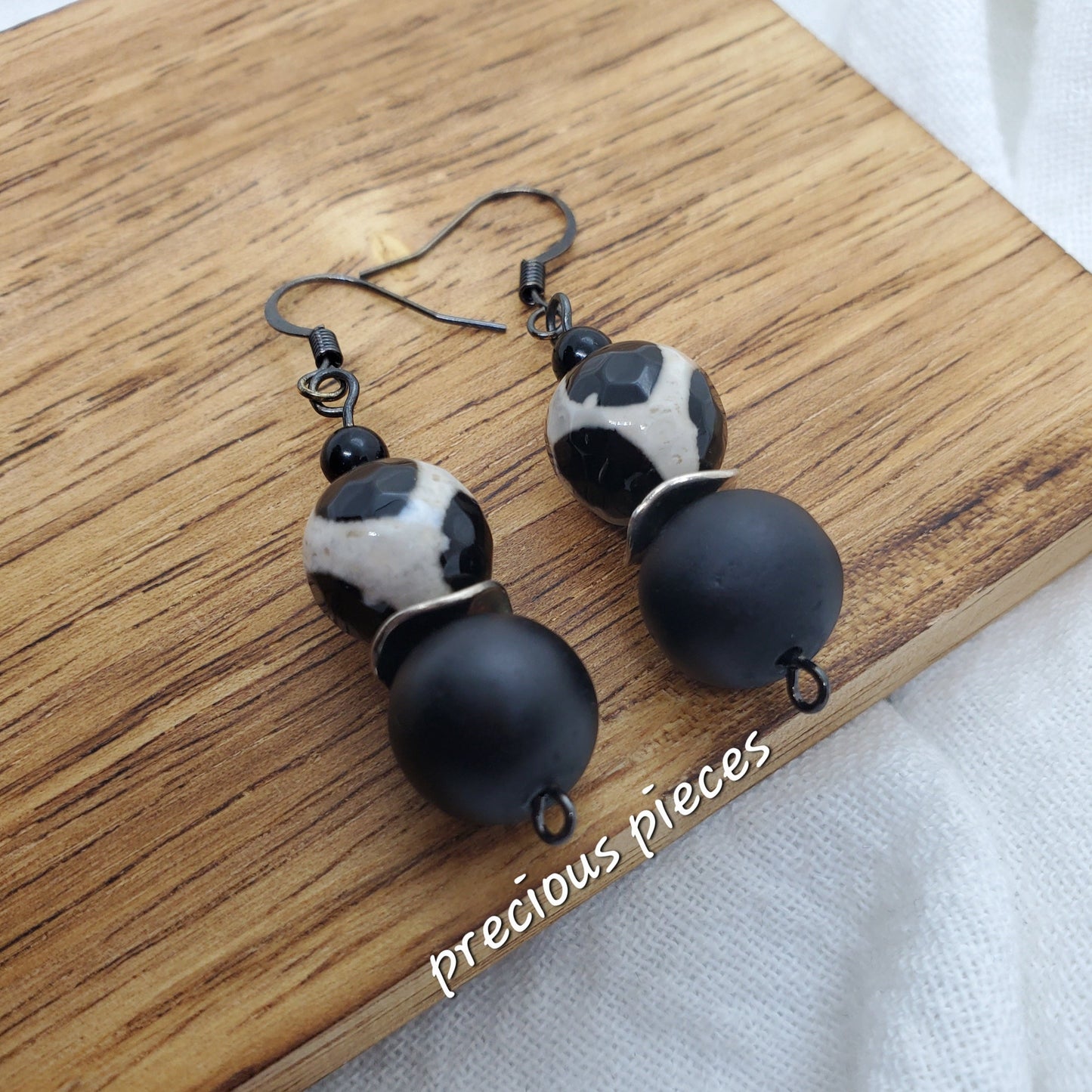 Agate and Black Beaed Earrings