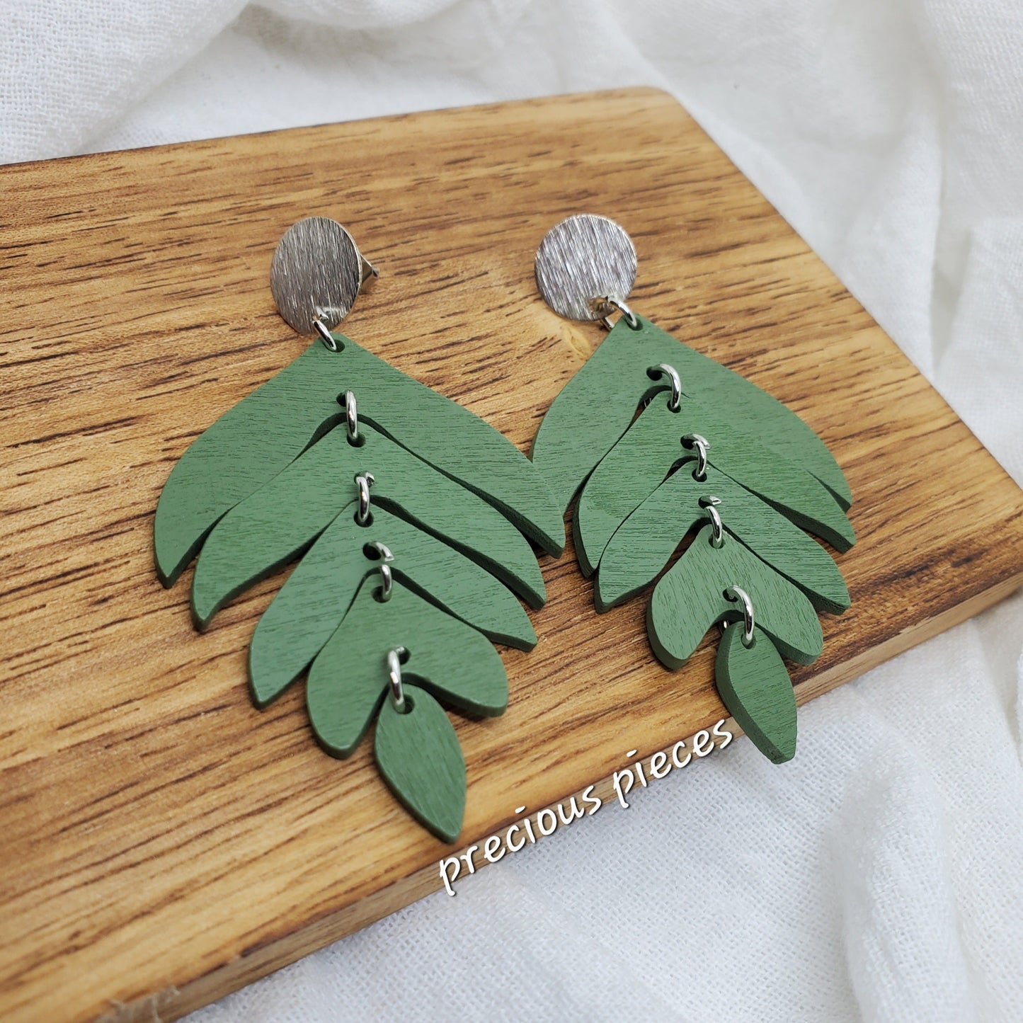 Green Stacked Leaf Earrings