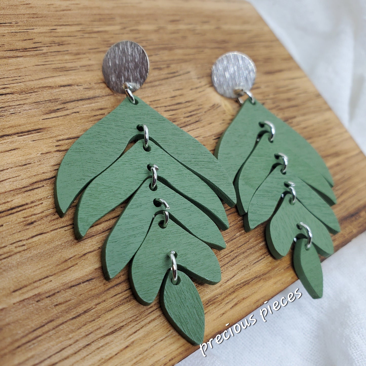 Green Stacked Leaf Earrings