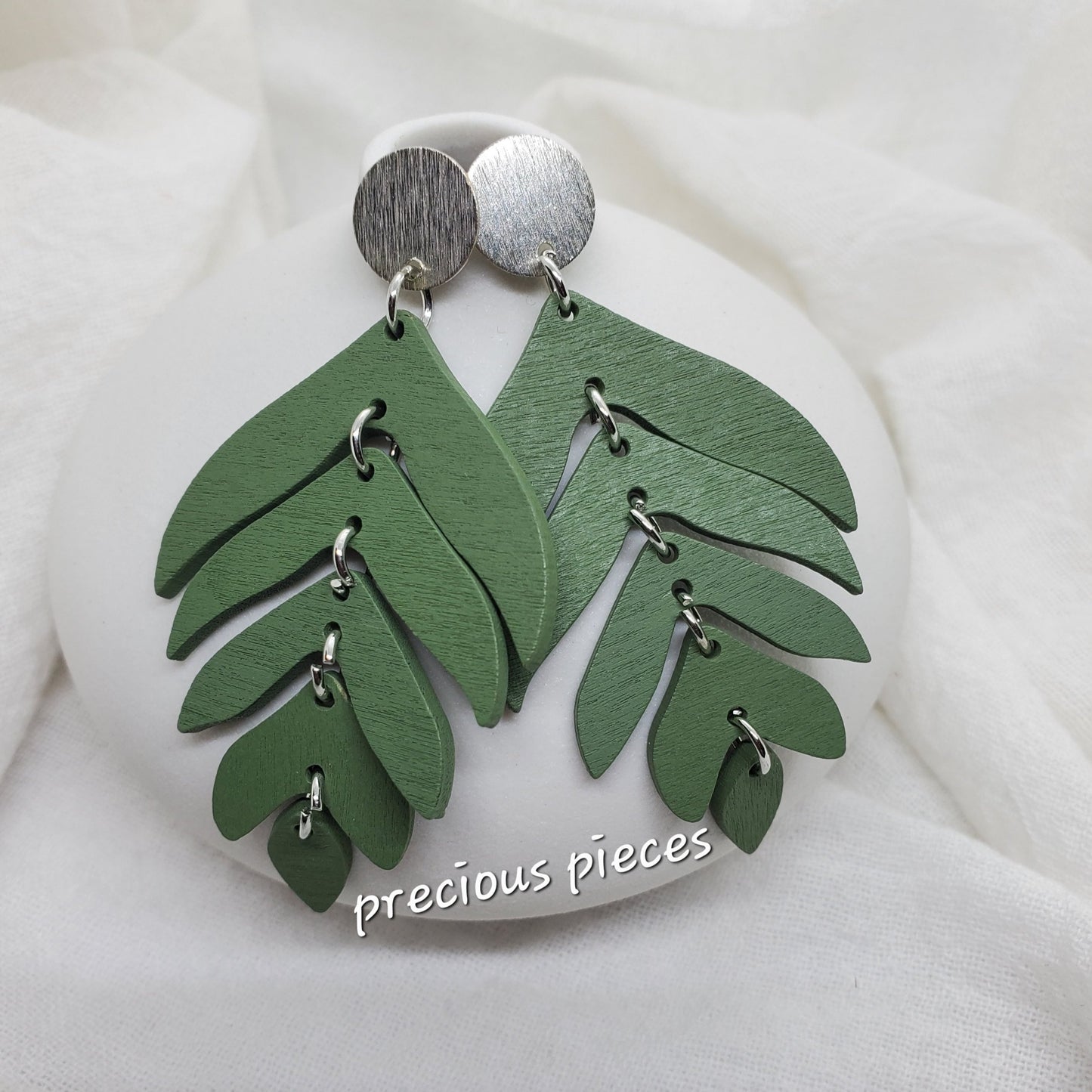 Green Stacked Leaf Earrings