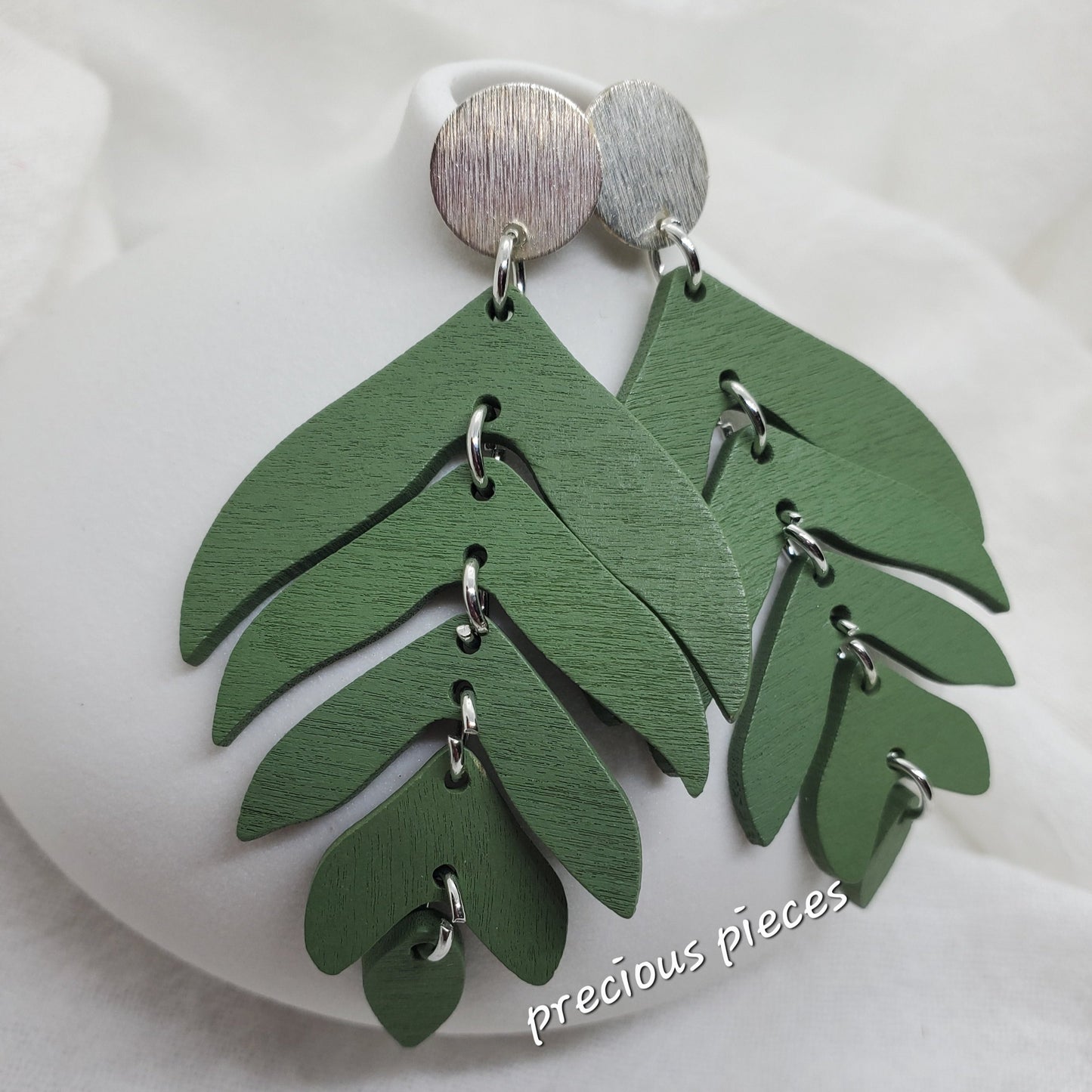 Green Stacked Leaf Earrings