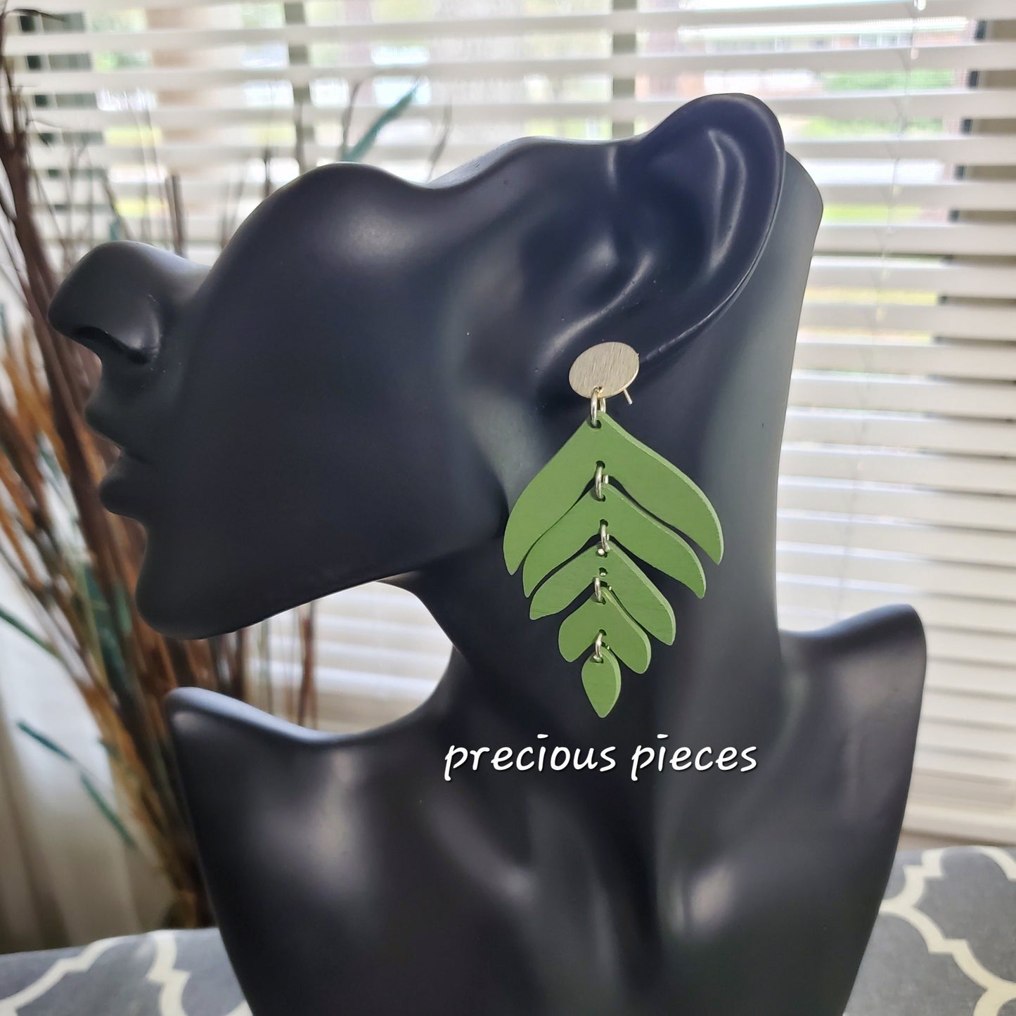 Green Stacked Leaf Earrings