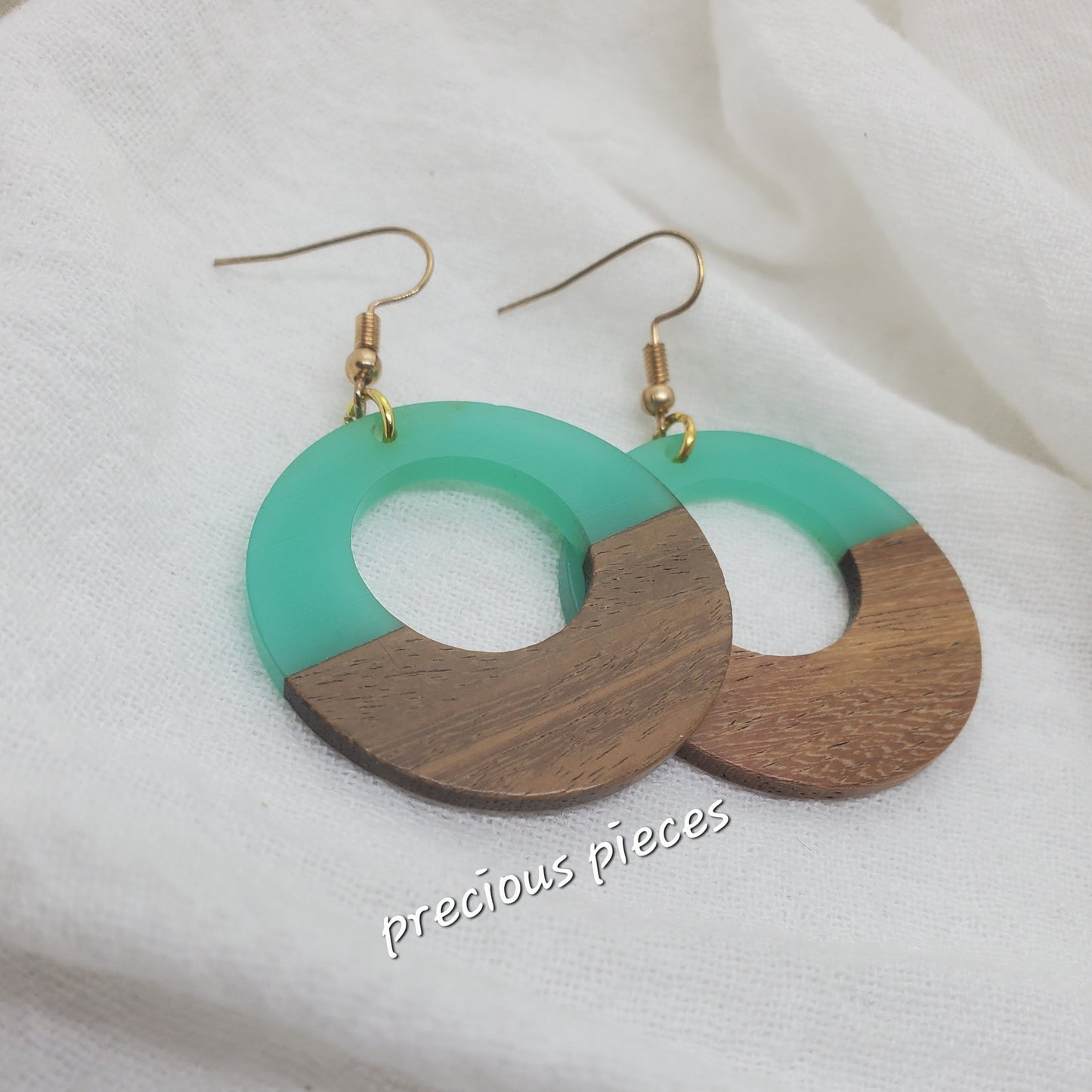 Light Green & Wood Hoop Earrings