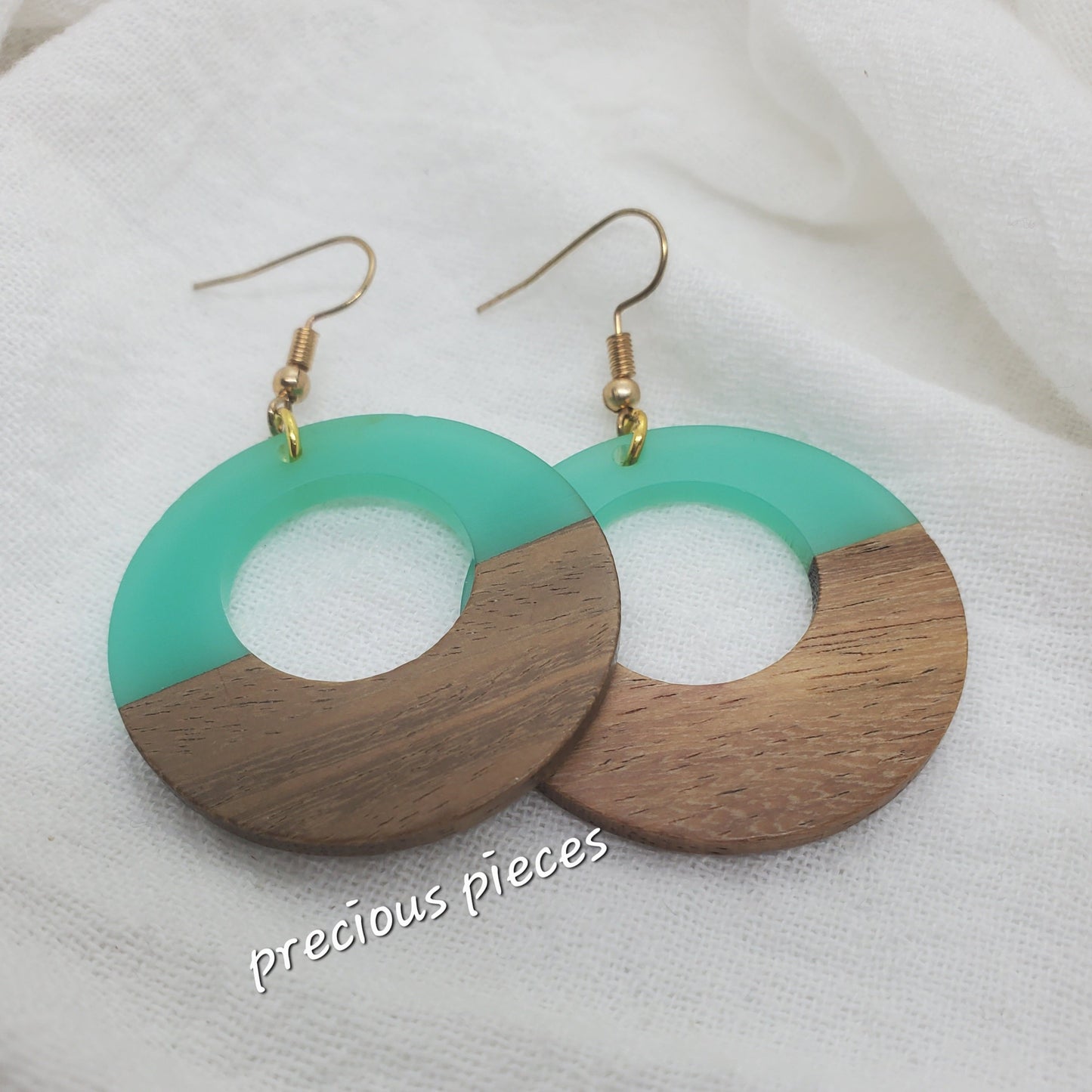 Light Green & Wood Hoop Earrings