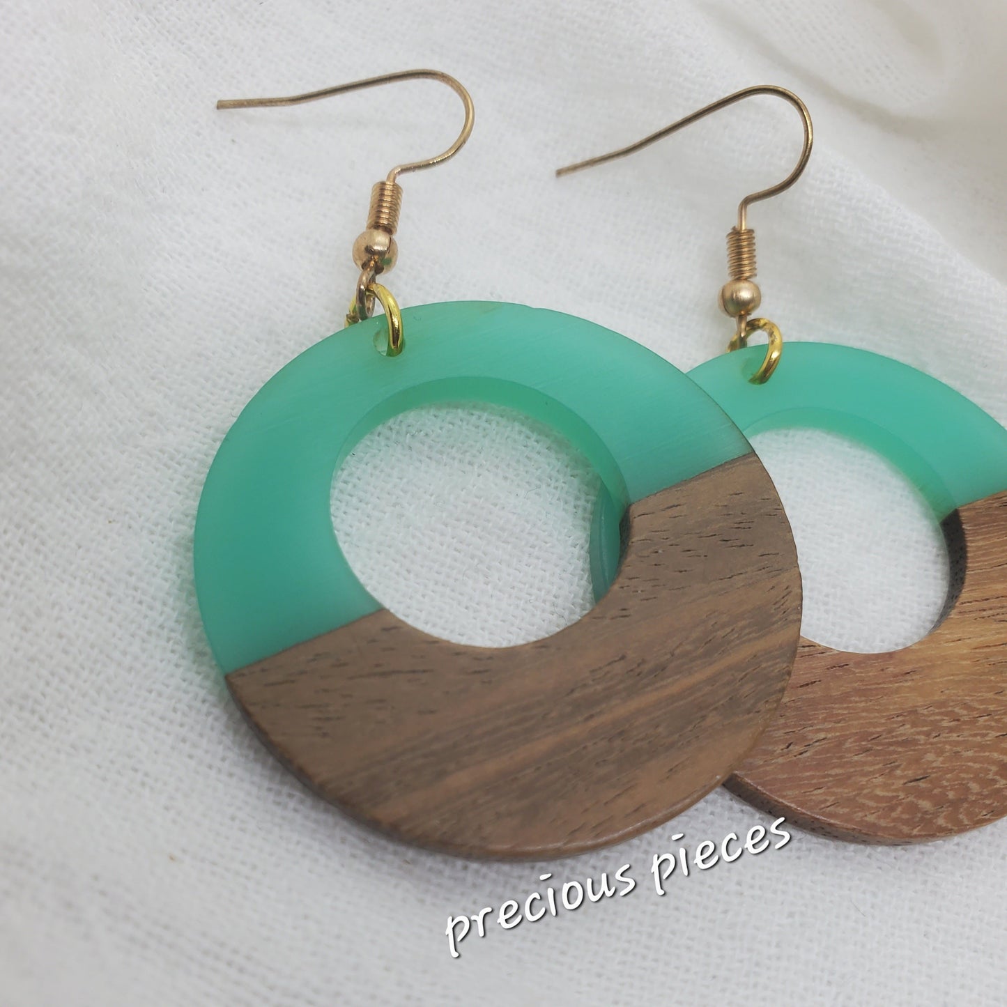 Light Green & Wood Hoop Earrings