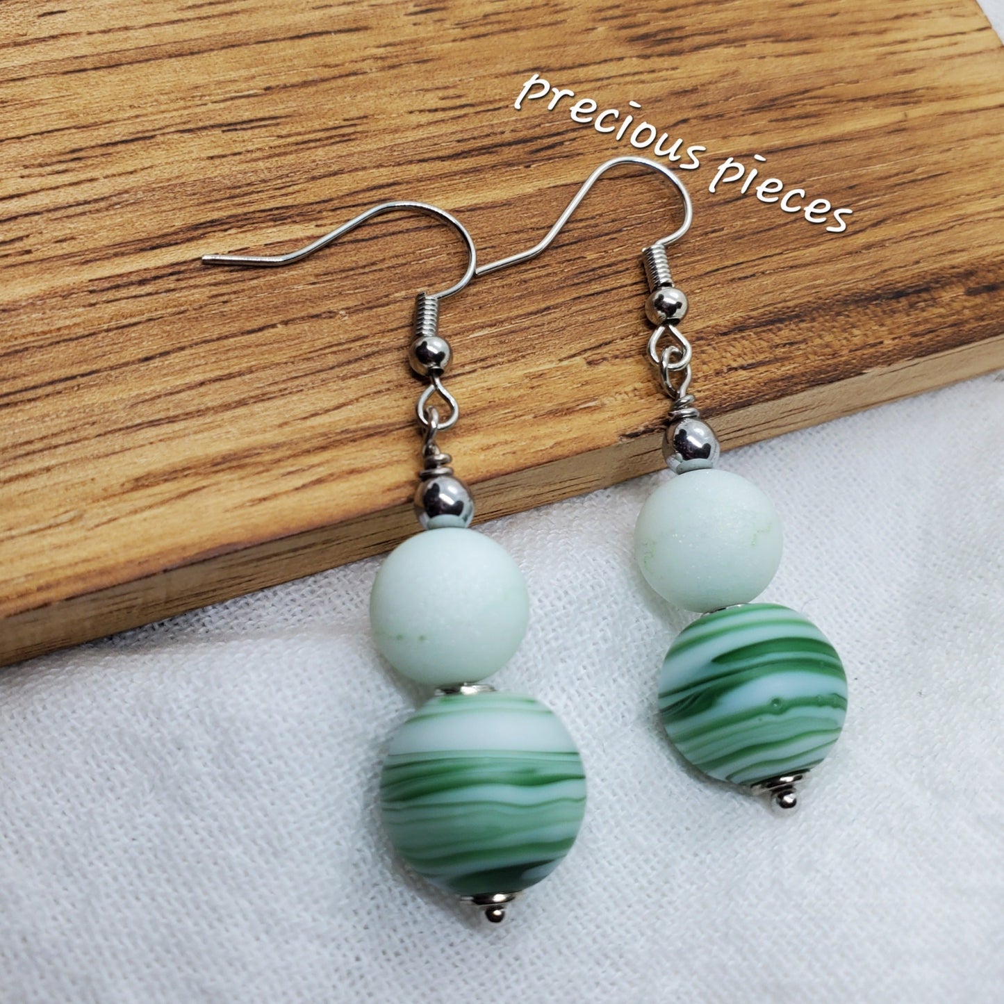 Minty Swirl Beaded Earrings