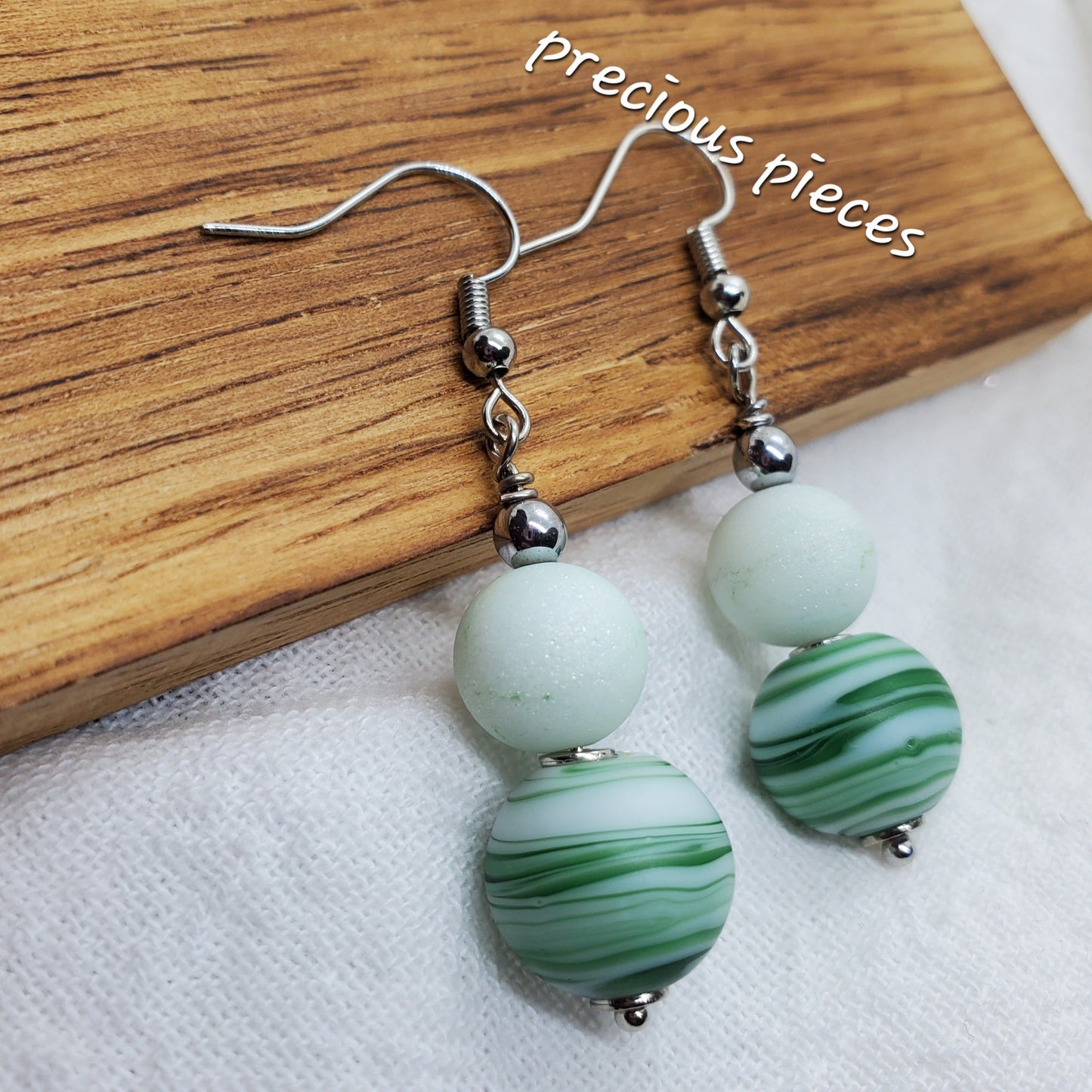 Minty Swirl Beaded Earrings